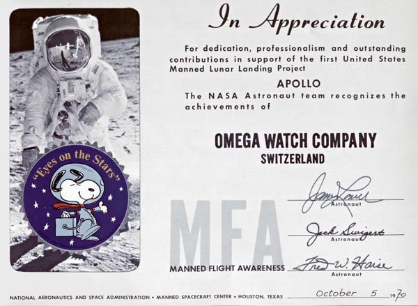 O Silver Snoopy Award atribuído à OMEGA