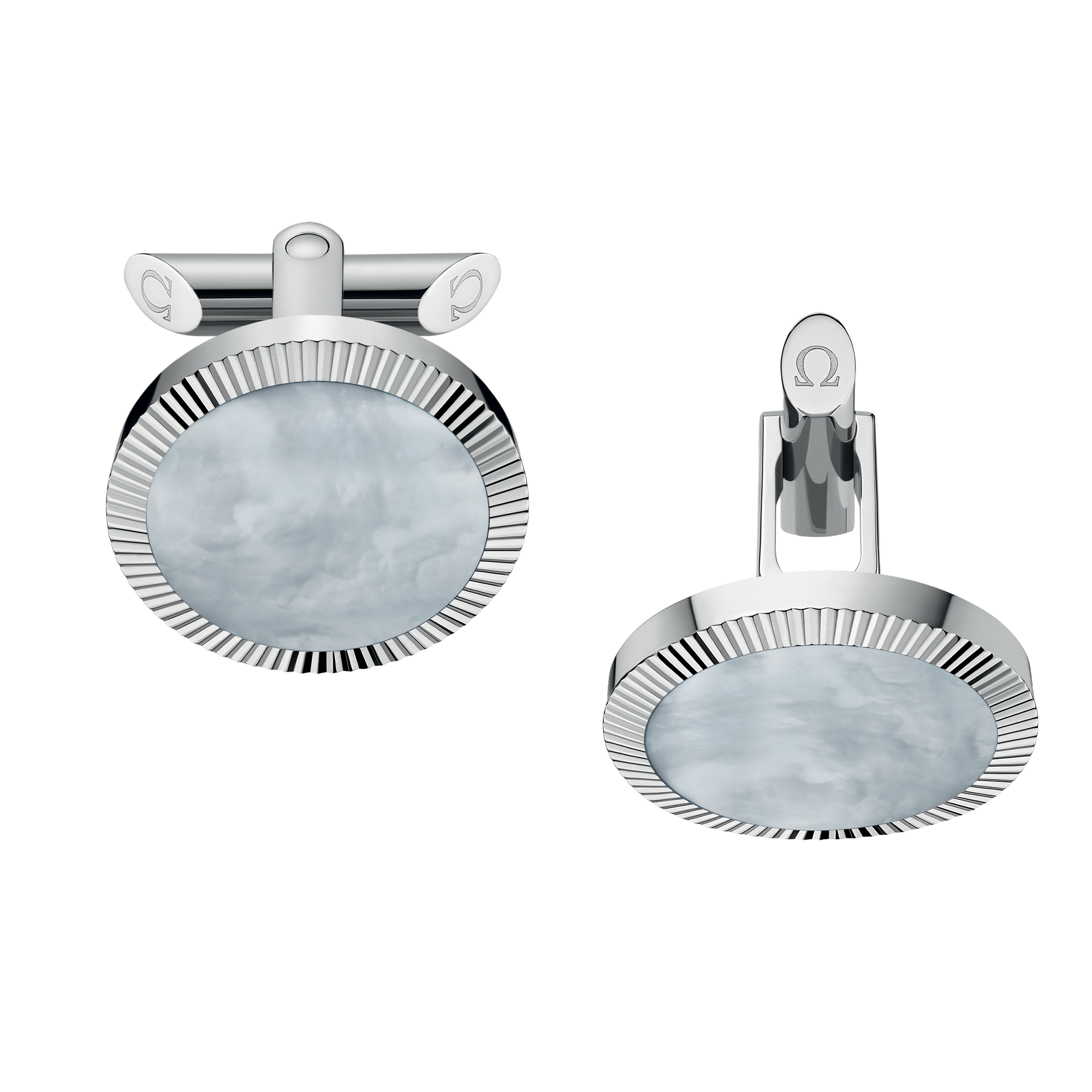 Stainless steel and grey Mother-of-Pearl painted plates Cufflinks