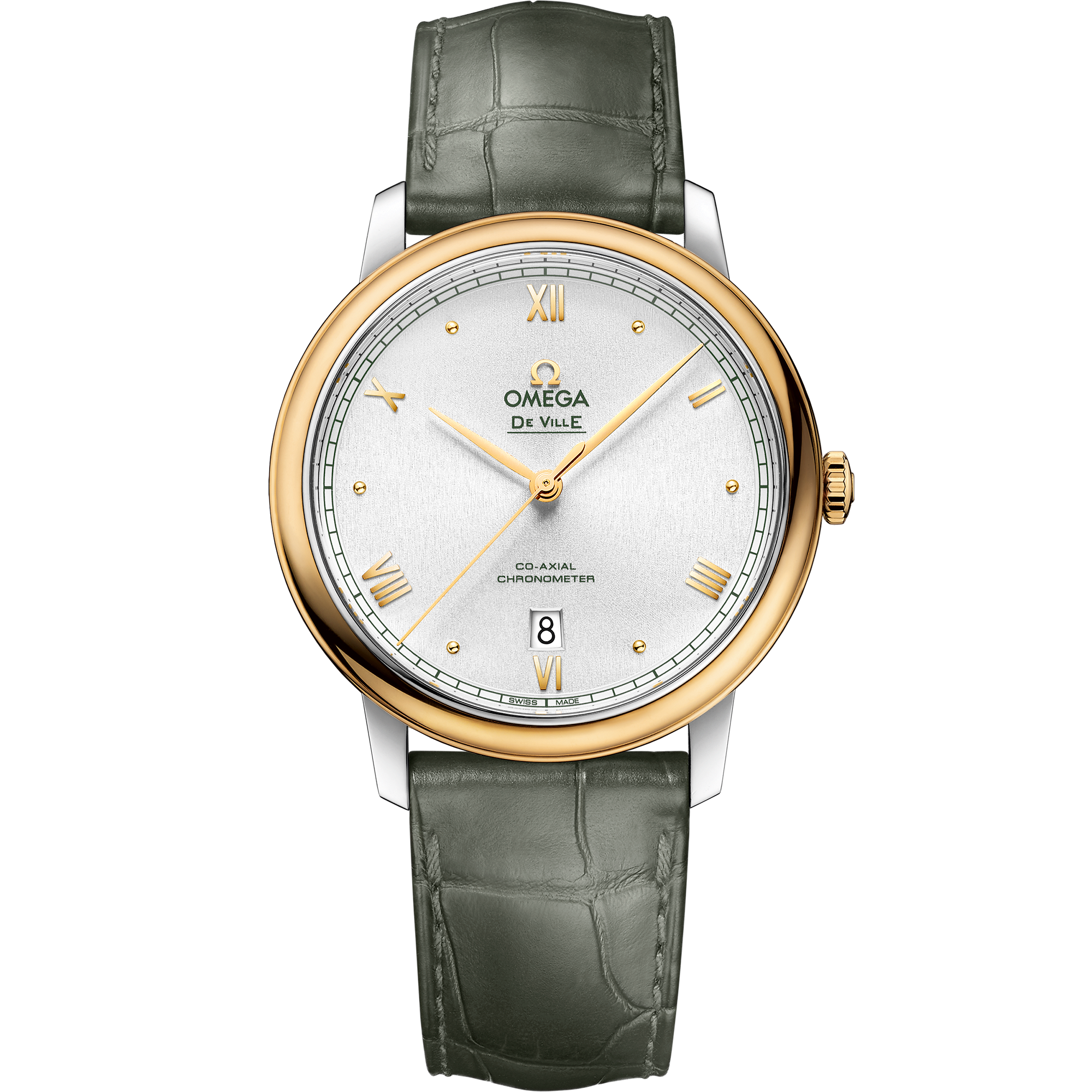 De Ville Prestige 39.5 mm, steel - yellow gold on leather strap 