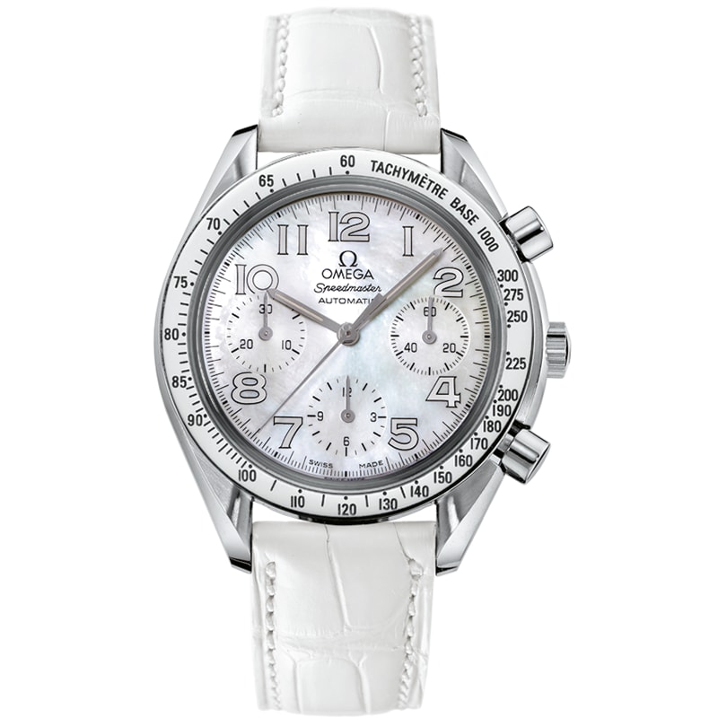 Speedmaster 39 mm, steel on leather strap - 3834.70.36 | OMEGA®