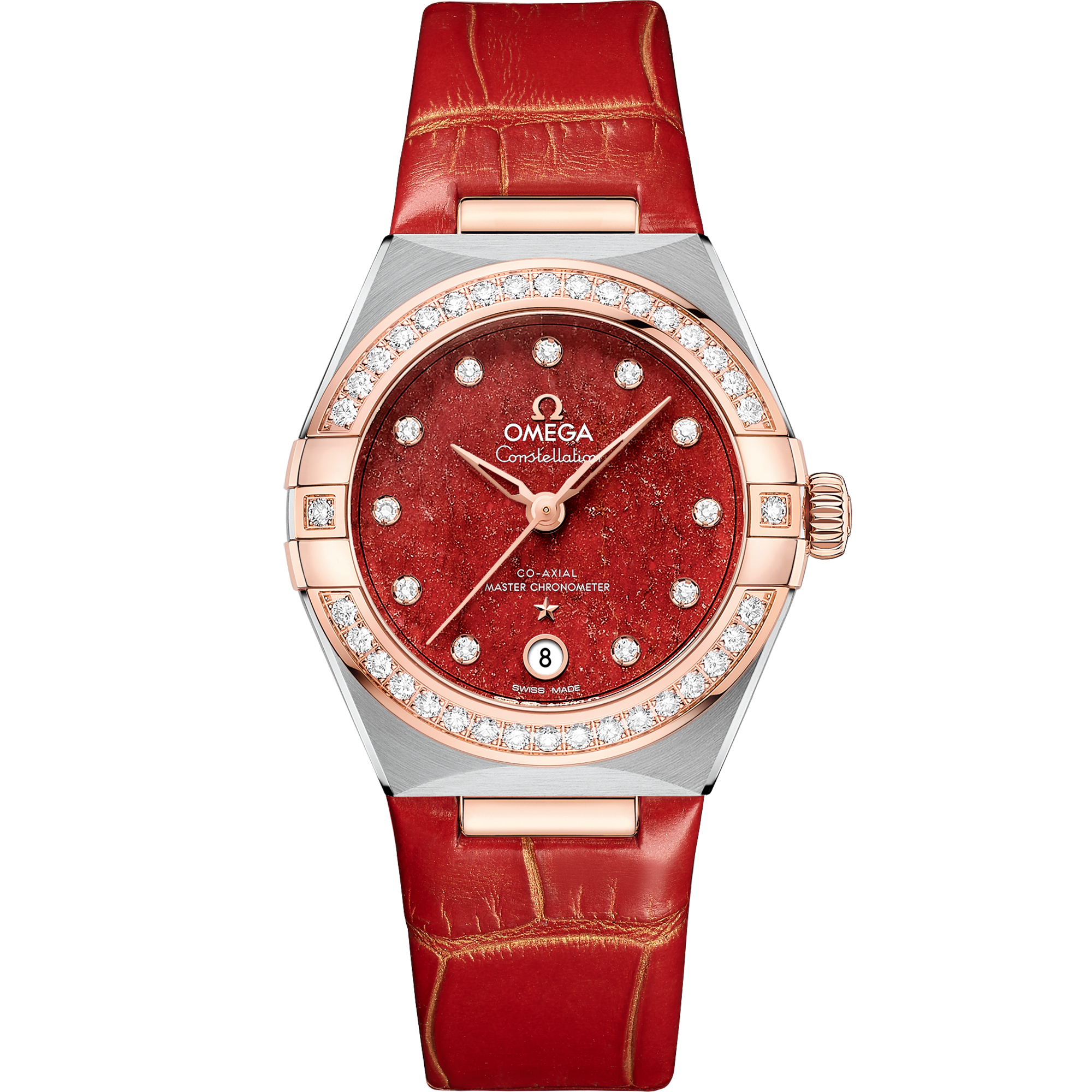 Cadran Rouge sur boîtier Acier - or « Sedna™ » avec Bracelet en cuir bracelet - Constellation 29 mm, acier - or « Sedna™ » sur bracelet en cuir - 131.28.29.20.99.002