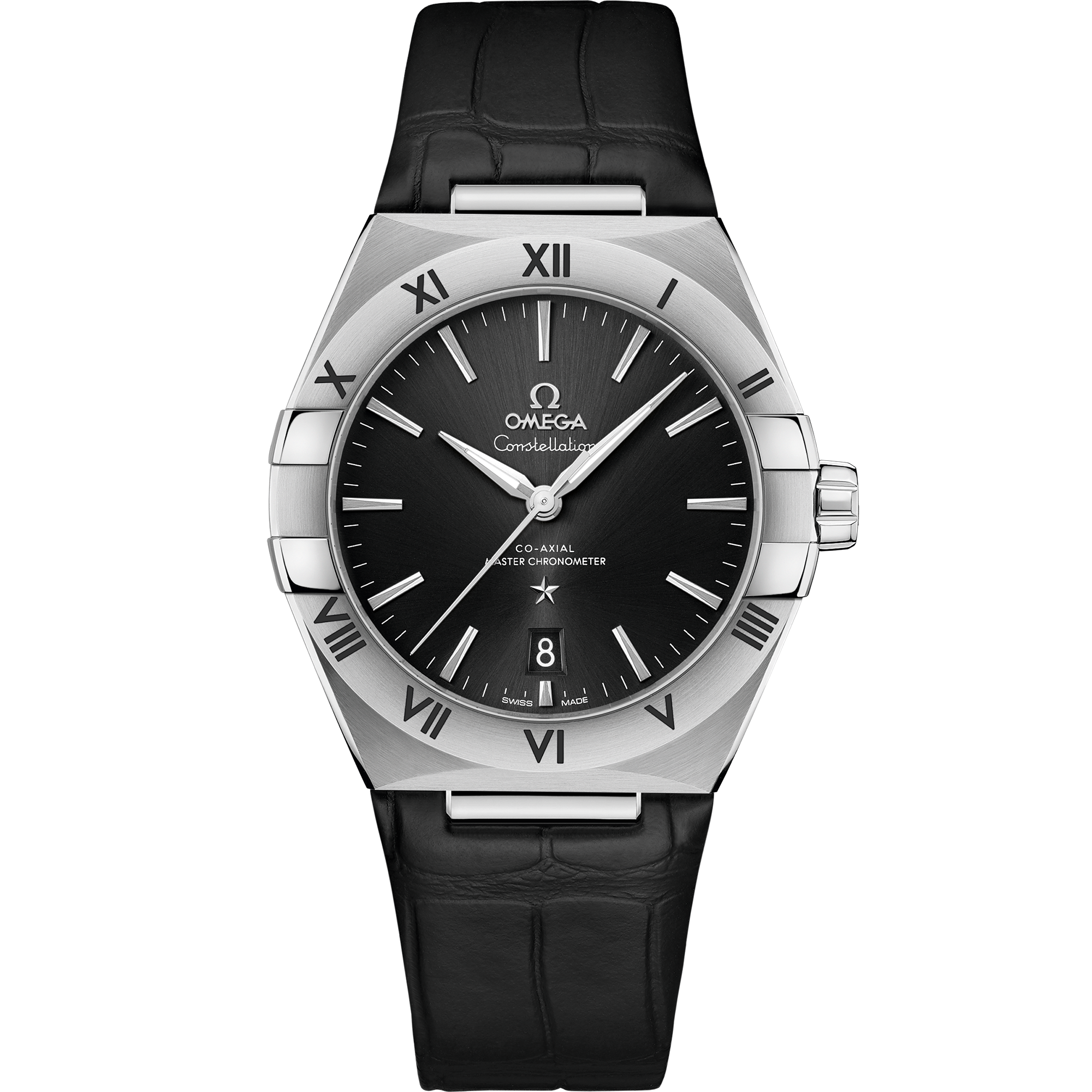 Black dial watch on Steel case with Leather strap - Constellation 39 mm, steel on leather strap - 131.13.39.20.01.001