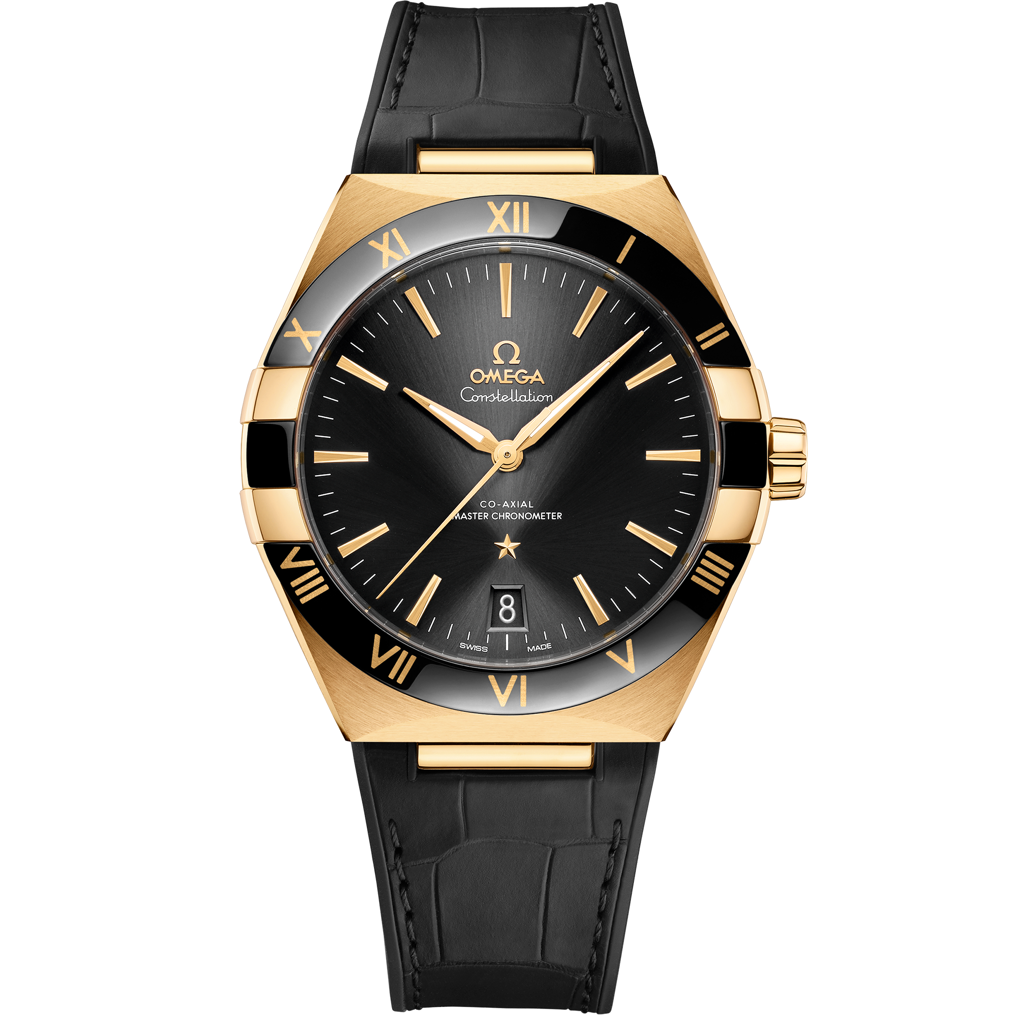 Black dial watch on Yellow gold case with Leather strap - Constellation 41 mm, yellow gold on leather strap - 131.63.41.21.01.001
