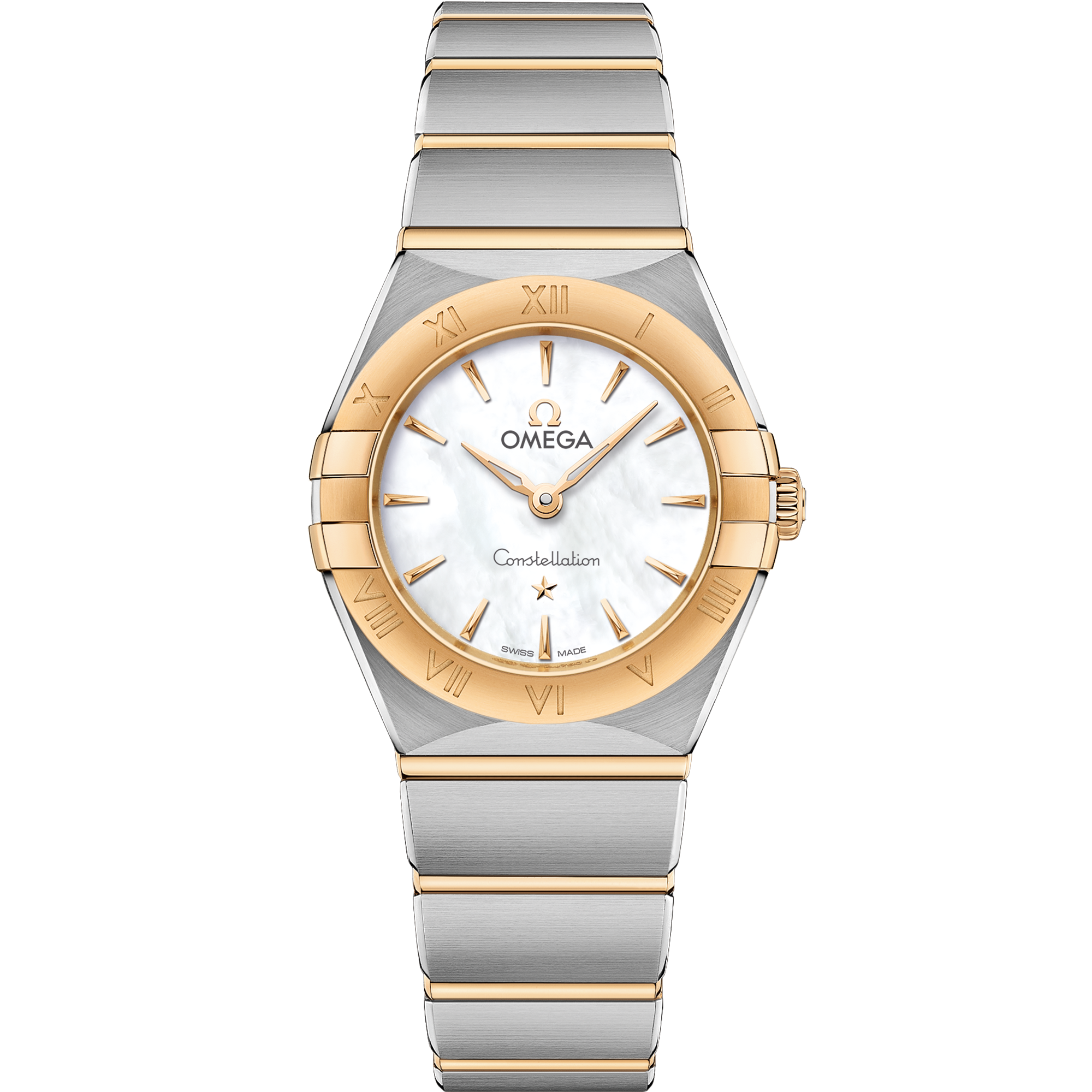 Uhr mit Weiß Zifferblatt auf Stahl - Gelbgold Gehäuse mit Stahl- und Gelbgoldband bracelet - Constellation 25 mm, Stahl - Gelbgold mit Stahl- und Gelbgoldband - 131.20.25.60.05.002