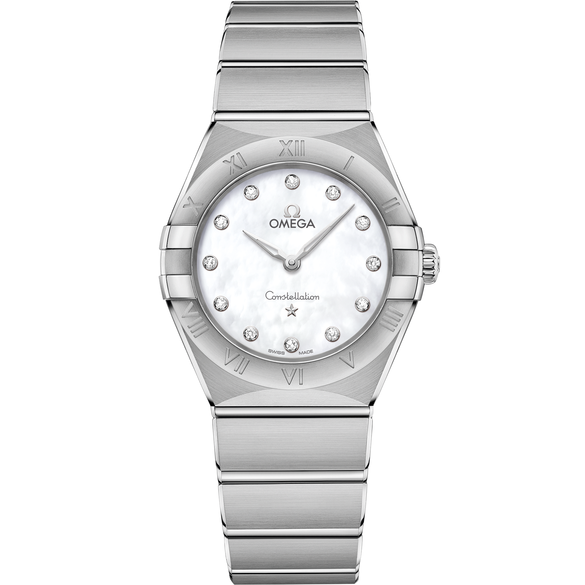 Uhr mit Weiß Zifferblatt auf Stahl Gehäuse mit Edelstahlarmband bracelet - Constellation 28 mm, Stahl mit Stahlband - 131.10.28.60.55.001