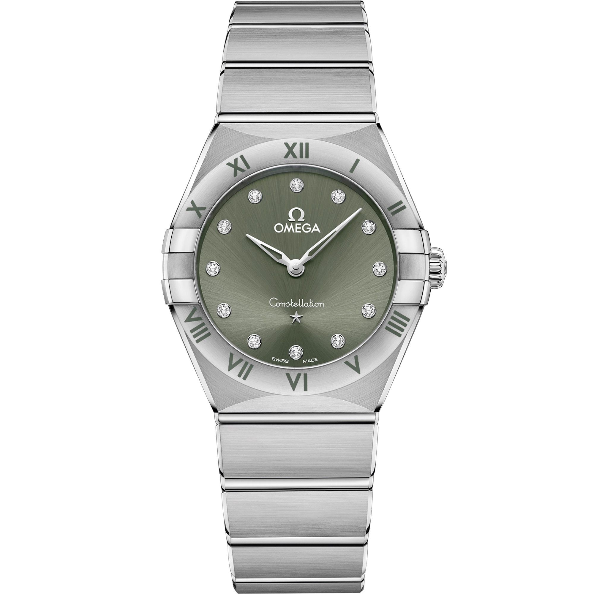 Uhr mit Grün Zifferblatt auf Stahl Gehäuse mit Edelstahlarmband bracelet - Constellation 28 mm, Stahl mit Stahlband - 131.10.28.60.60.001