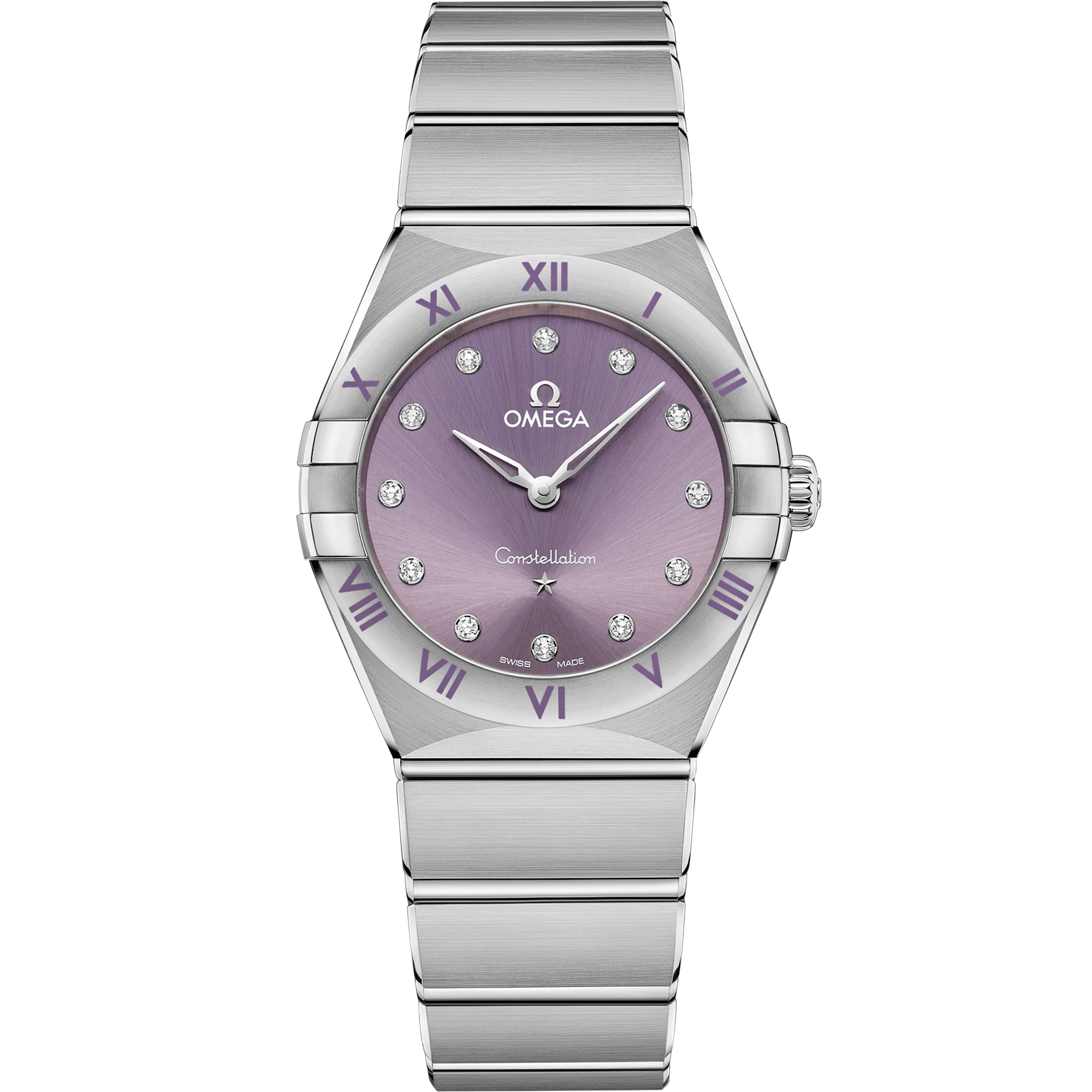 Uhr mit Violett Zifferblatt auf Stahl Gehäuse mit Edelstahlarmband bracelet - Constellation 28 mm, Stahl mit Stahlband - 131.10.28.60.60.002
