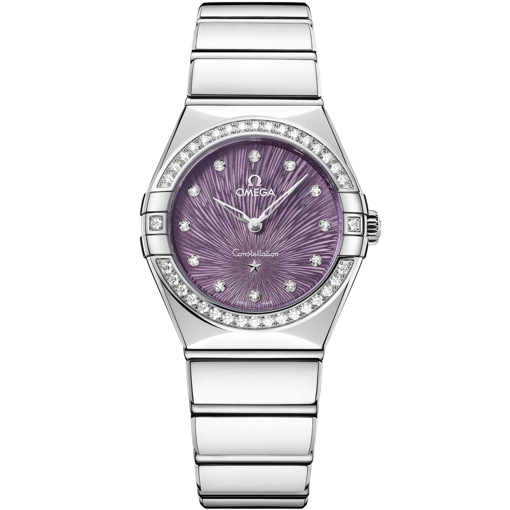 Purple dial watch on Steel case with Steel bracelet - Constellation 28 mm, Steel on Steel - 13115286060001