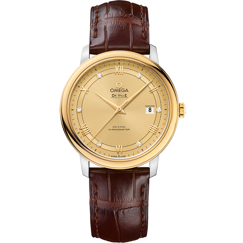 De Ville Prestige 39.5 mm, steel - yellow gold on leather strap -  424.23.40.20.58.001 | OMEGA®