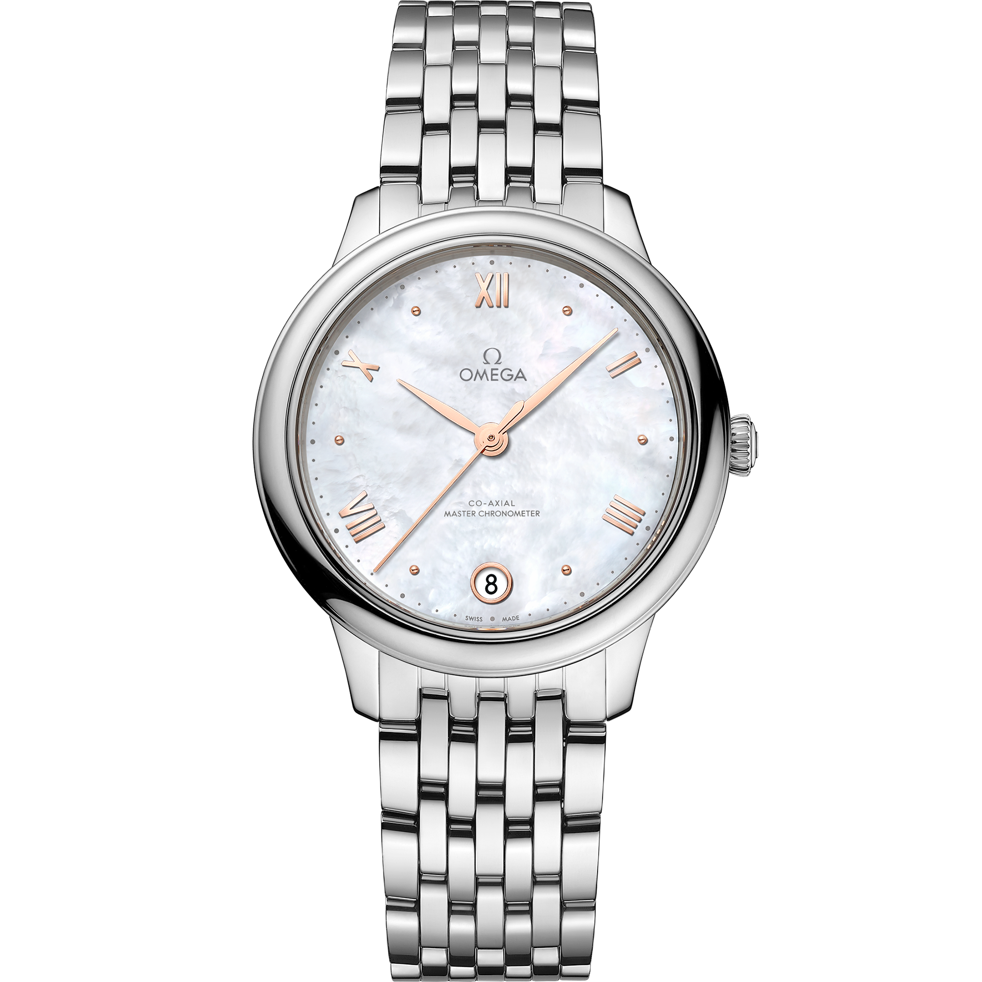 Uhr mit Weiß Zifferblatt auf Stahl Gehäuse mit Edelstahlarmband bracelet - De Ville Prestige 34 mm, Stahl mit Stahlband - 434.10.34.20.05.001