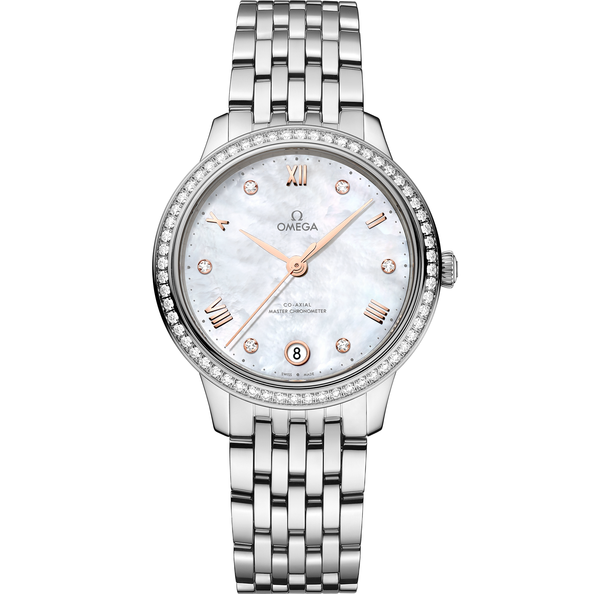 White dial watch on Steel case with Steel bracelet - De Ville Prestige 34 mm, Steel on Steel - 43415342055001