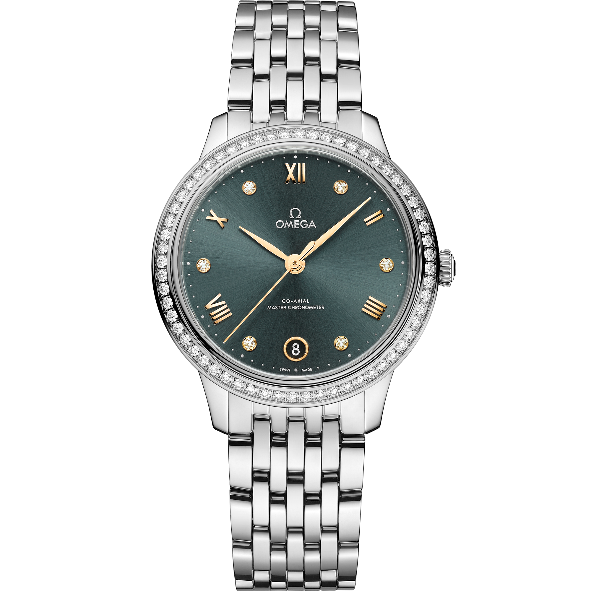 Green dial watch on Steel case with Steel bracelet - De Ville Prestige 34 mm, Steel on Steel - 43415342060001