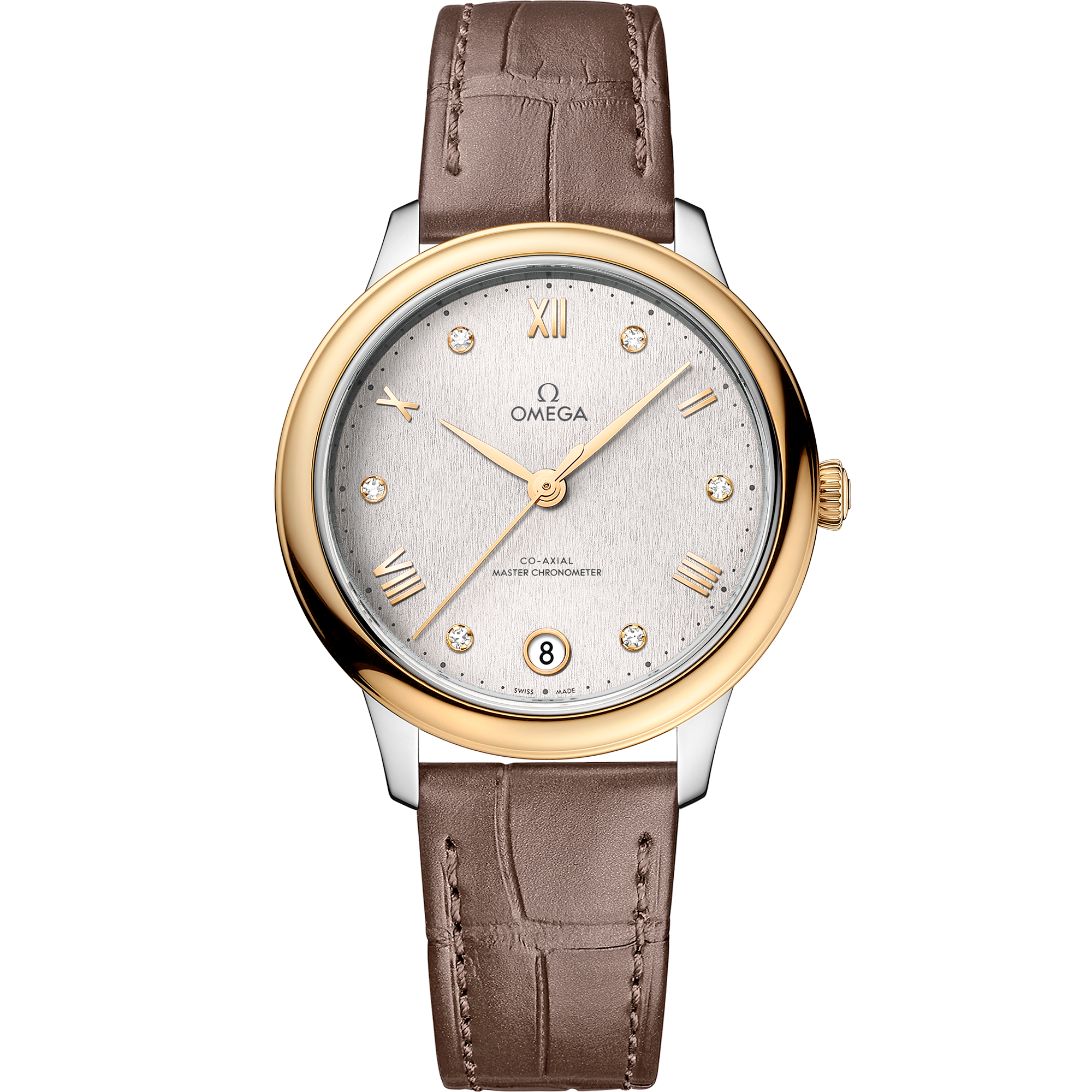 De Ville 34 mm, steel - yellow gold on leather strap - 434.23.34.20.52.002