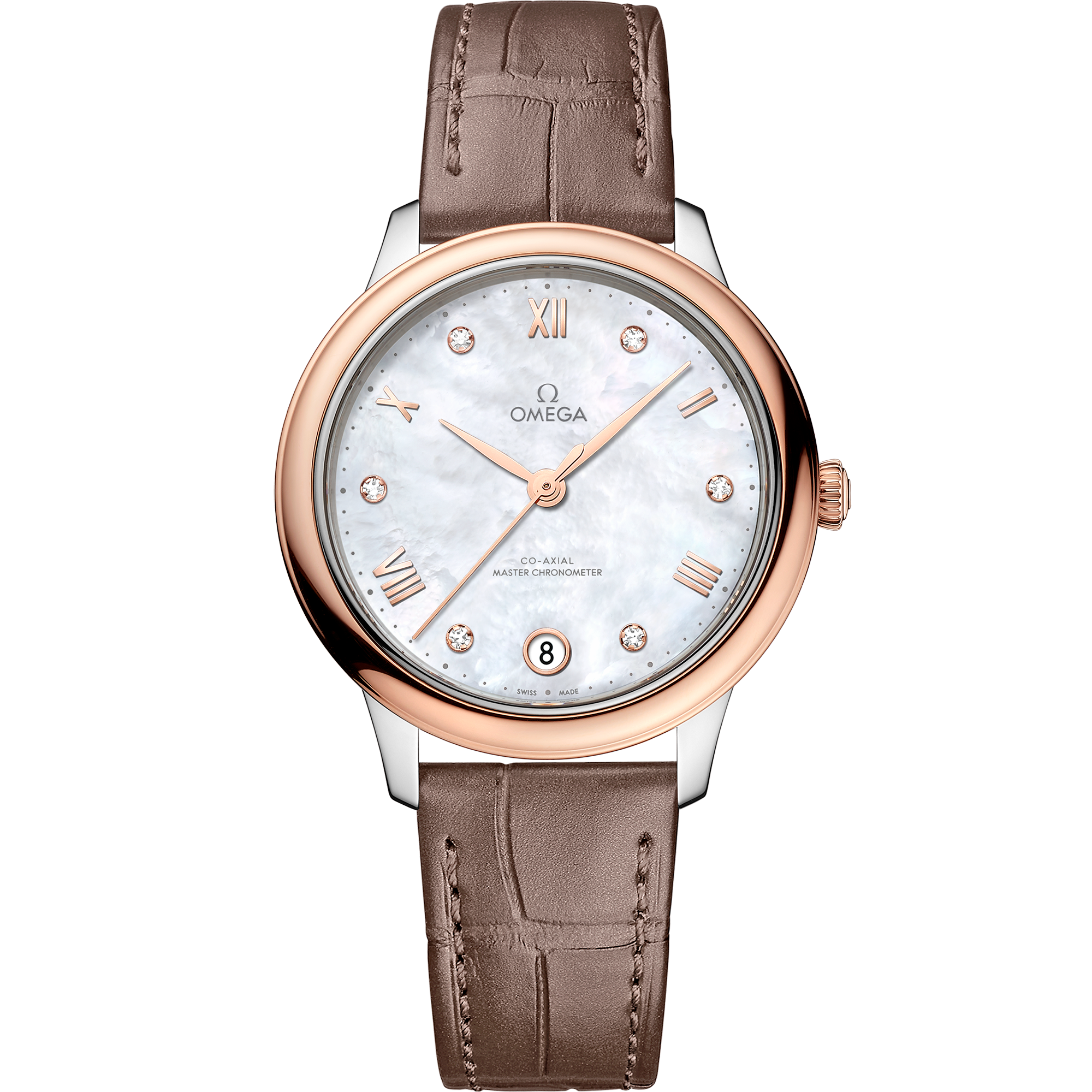 Reloj con esfera Blanca en caja de Acero - oro Sedna™ con  Pulsera de piel bracelet - De Ville Prestige 34 mm, acero - oro Sedna™ con pulsera de piel - 434.23.34.20.55.001