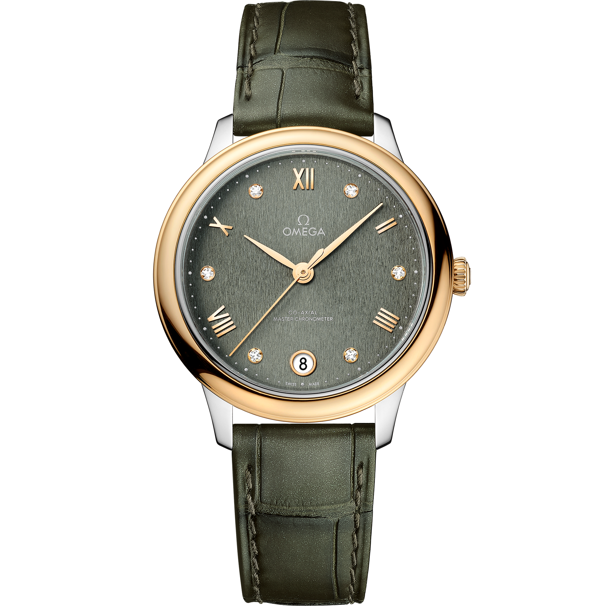 De Ville 34 mm, steel - yellow gold on leather strap - 434.23.34.20.60.001