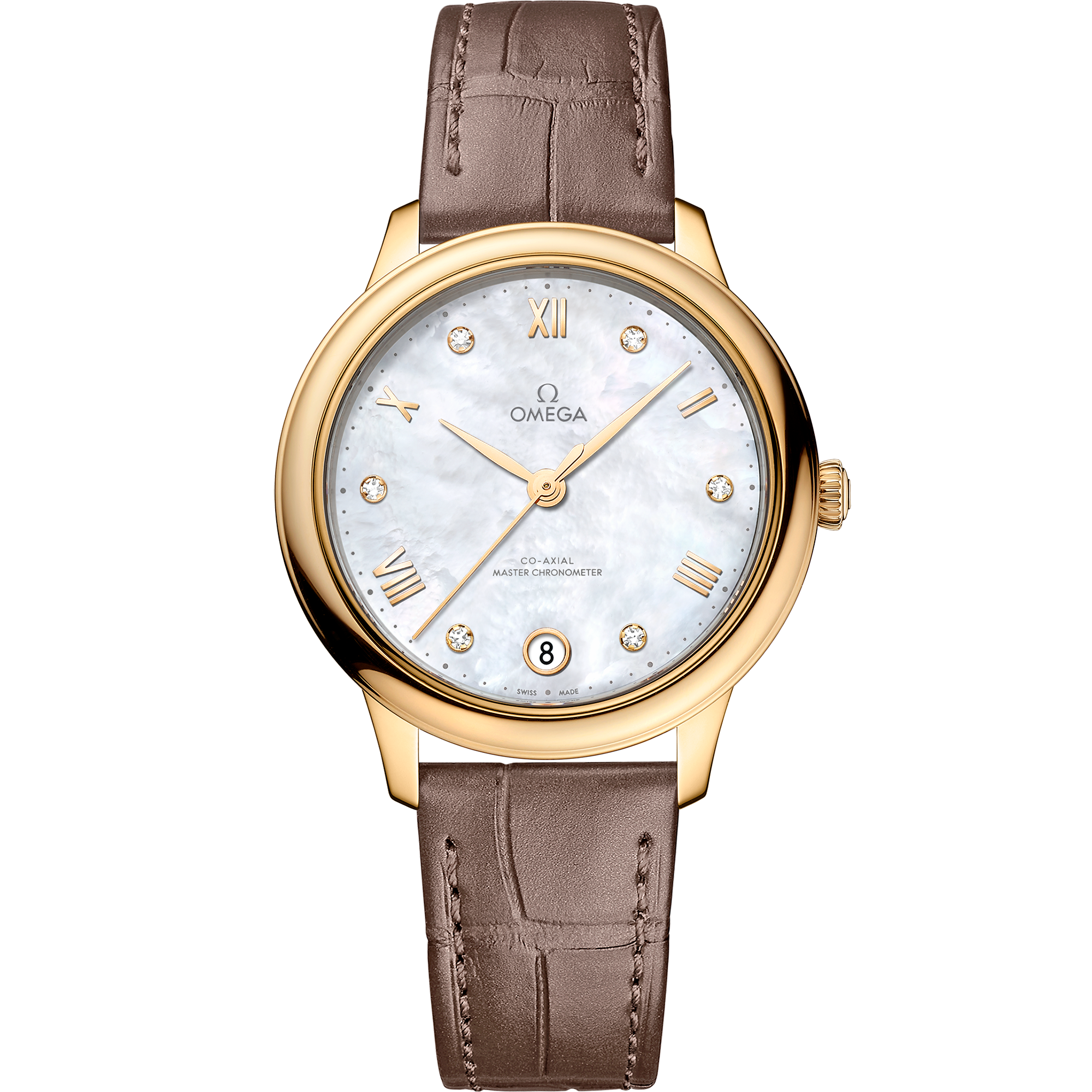 White dial watch on Yellow gold case with Leather strap - De Ville Prestige 34 mm, yellow gold on leather strap - 434.53.34.20.55.002