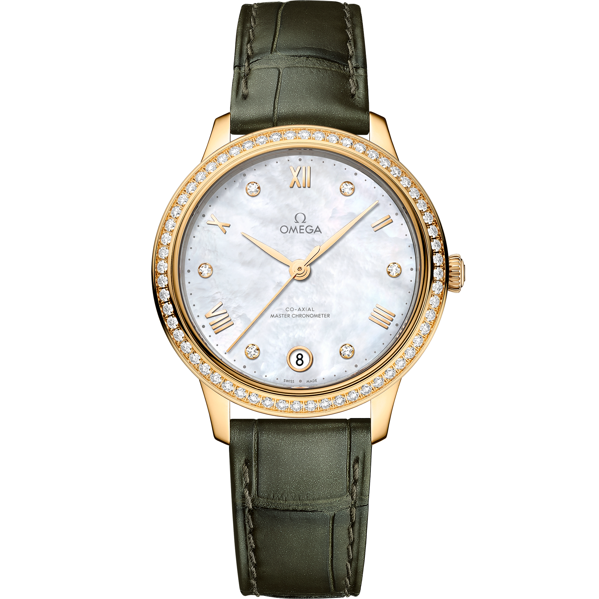 De Ville 34 mm, yellow gold on leather strap - 434.58.34.20.55.002