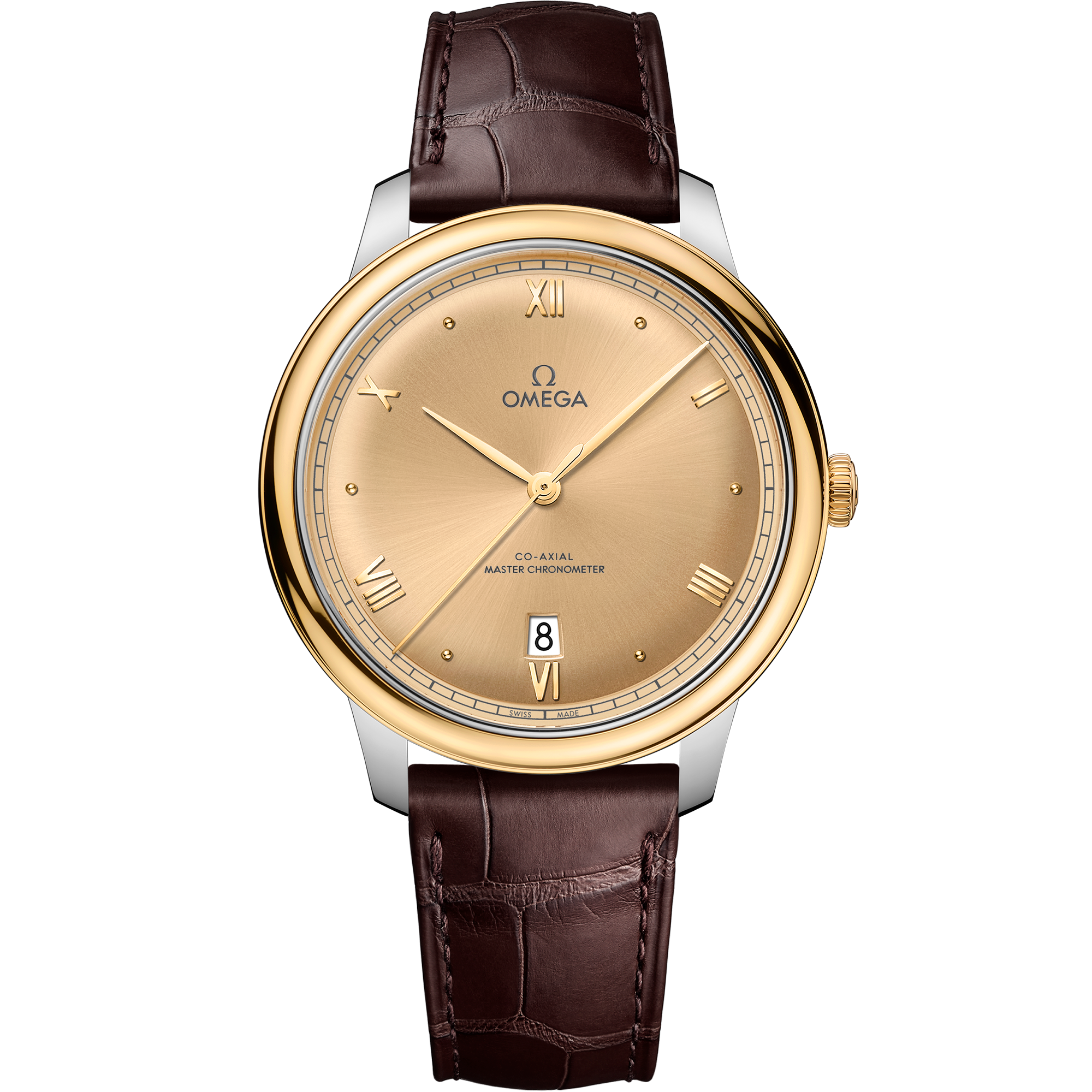 De Ville 40 mm, steel - yellow gold on leather strap - 434.23.40.20.08.001
