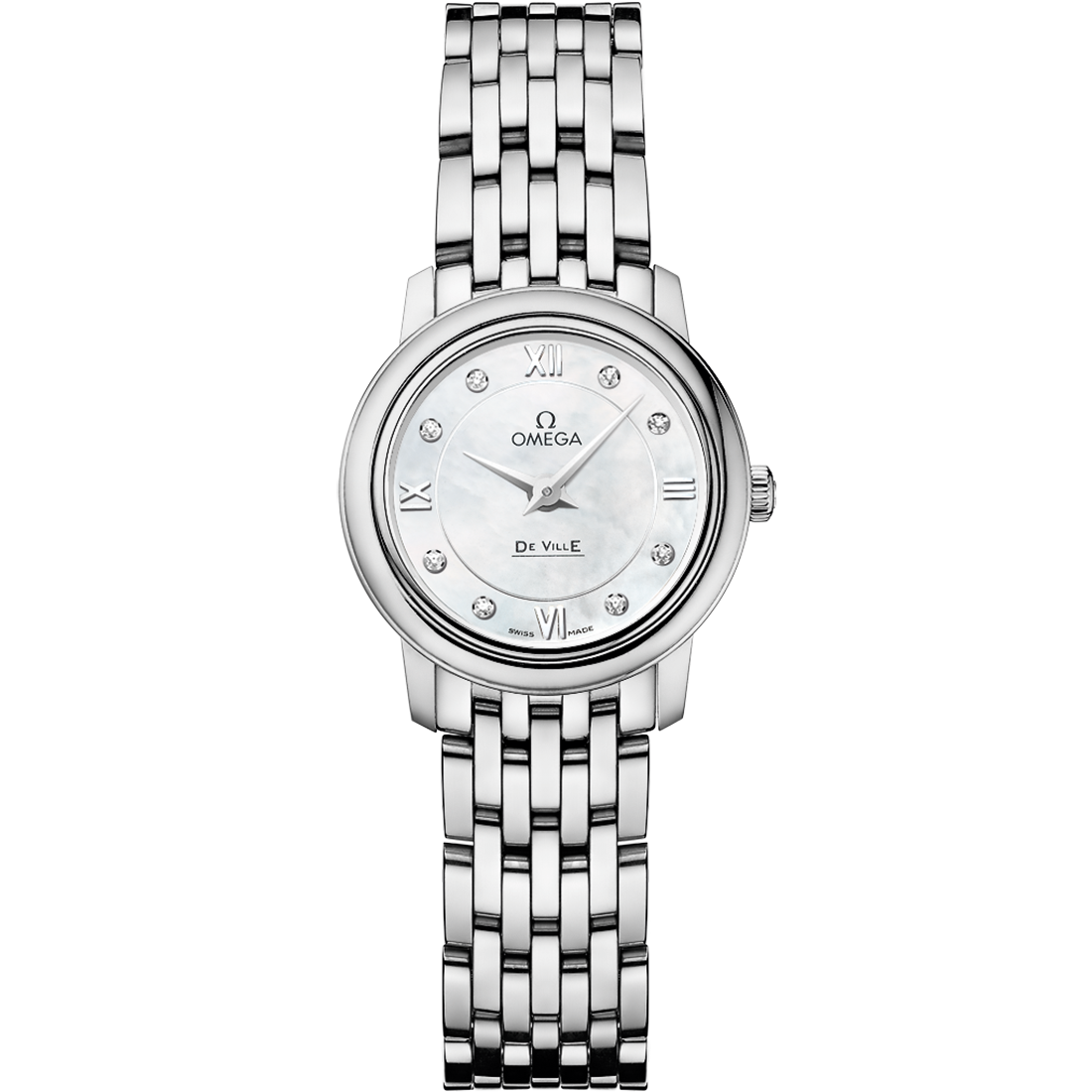 White dial watch on Steel case with Steel bracelet - De Ville Prestige 24.4 mm, steel on steel - 424.10.24.60.55.001