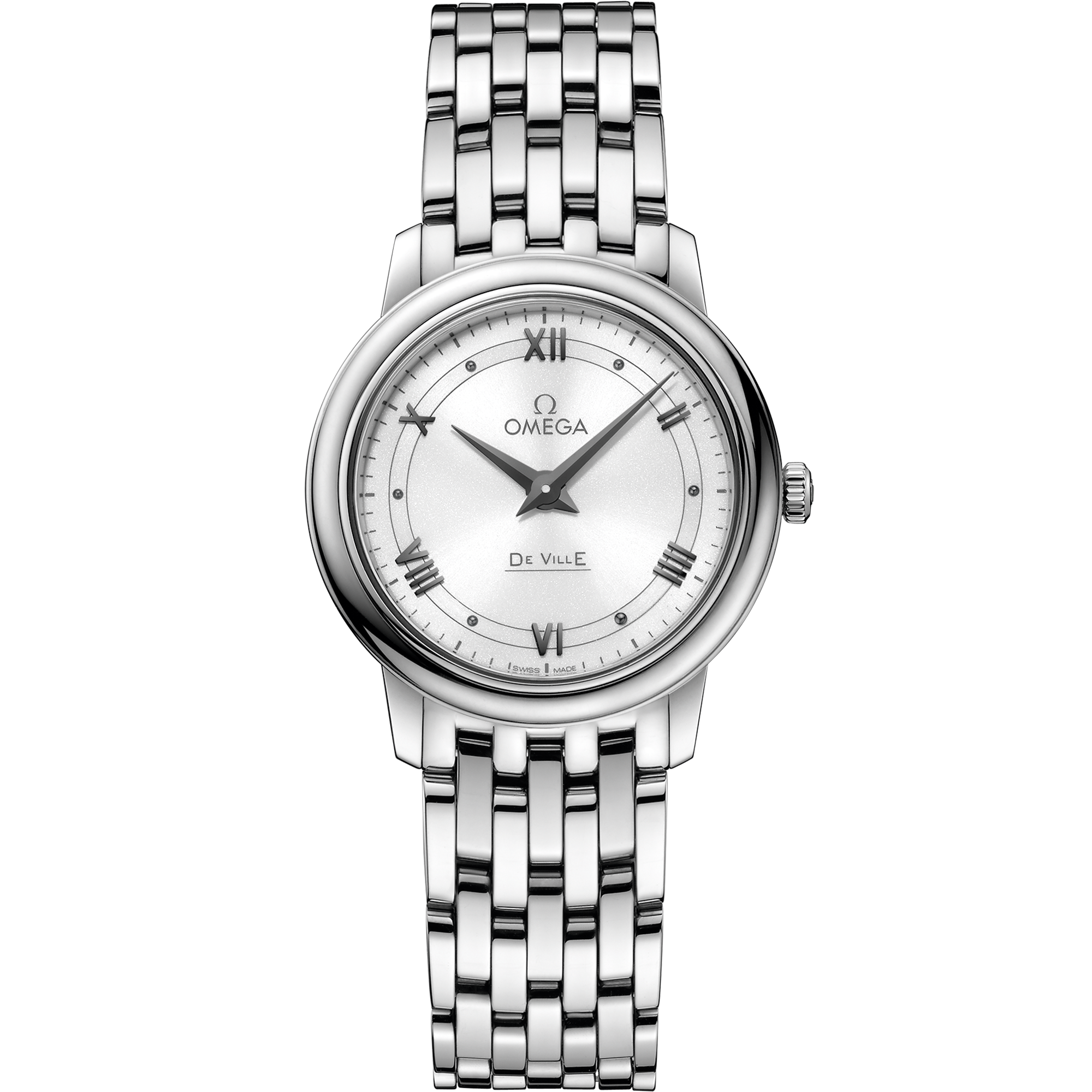 White dial watch on Steel case with Steel bracelet - De Ville Prestige 27.4 mm, steel on steel - 424.10.27.60.04.001