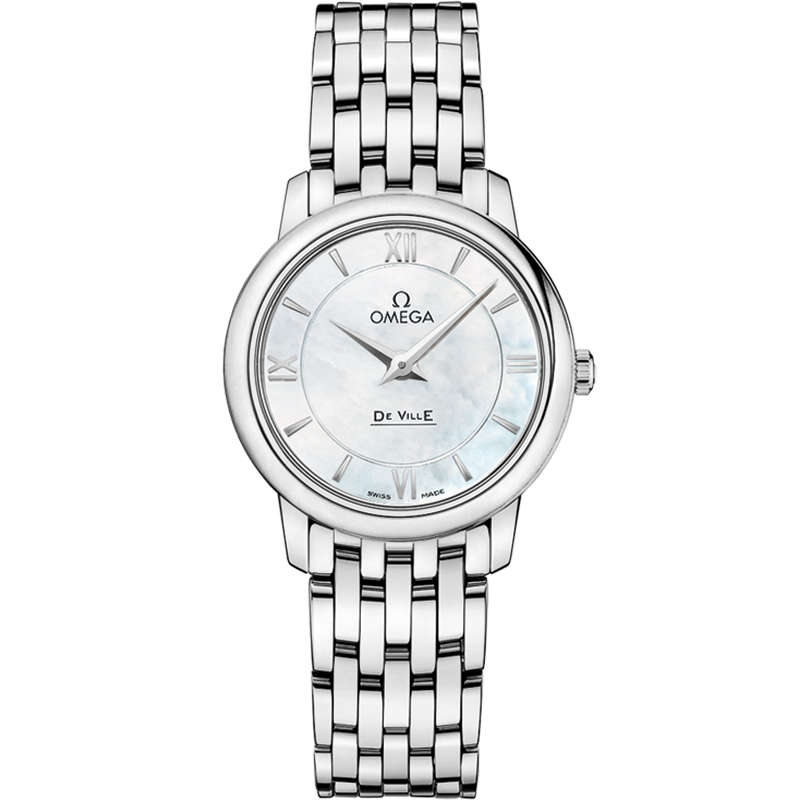 White dial watch on Steel case with Steel bracelet - De Ville Prestige 27.4 mm, steel on steel - 424.10.27.60.05.001
