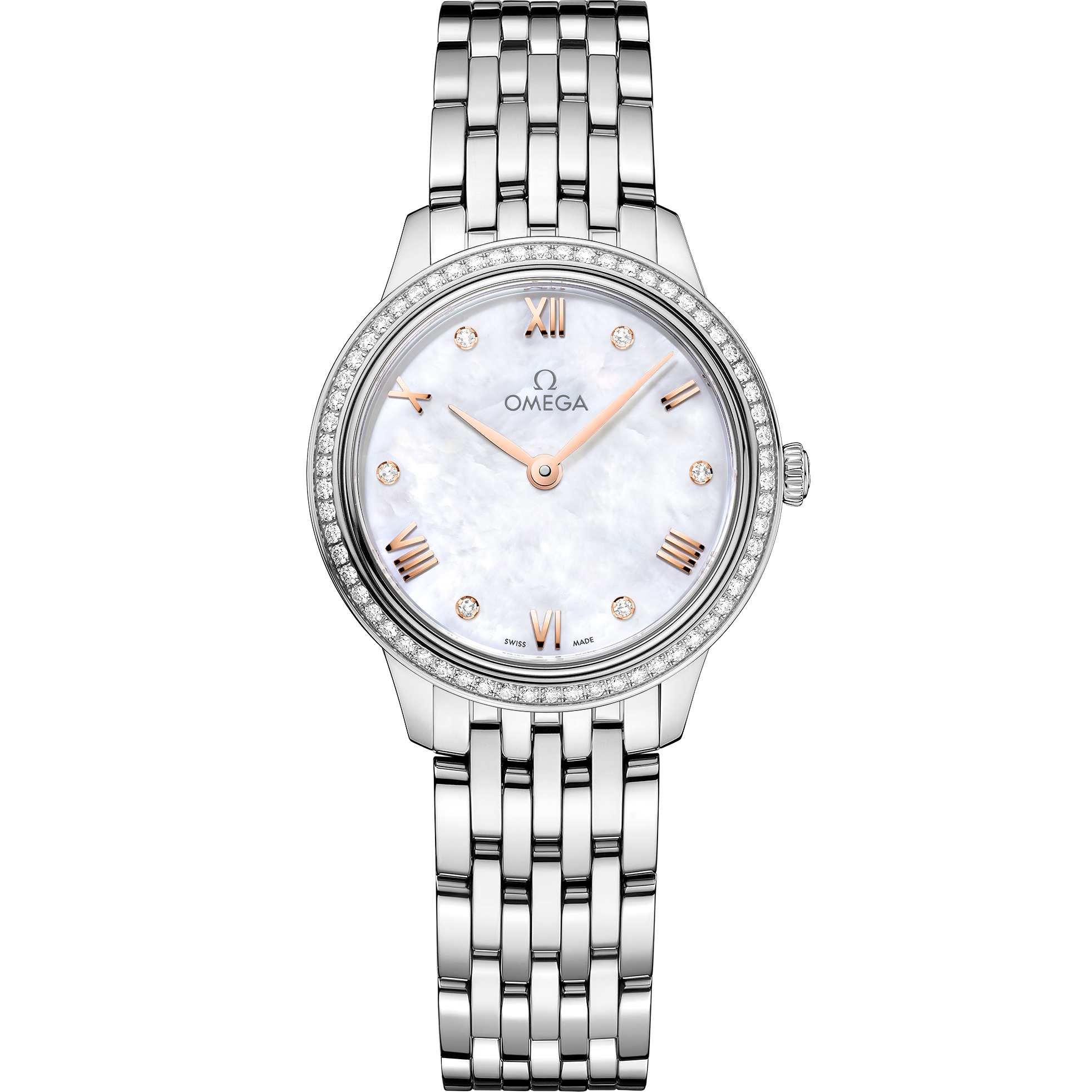 White dial watch on Steel case with Steel bracelet - De Ville Prestige 27.5 mm, Steel on Steel - 43415286055001