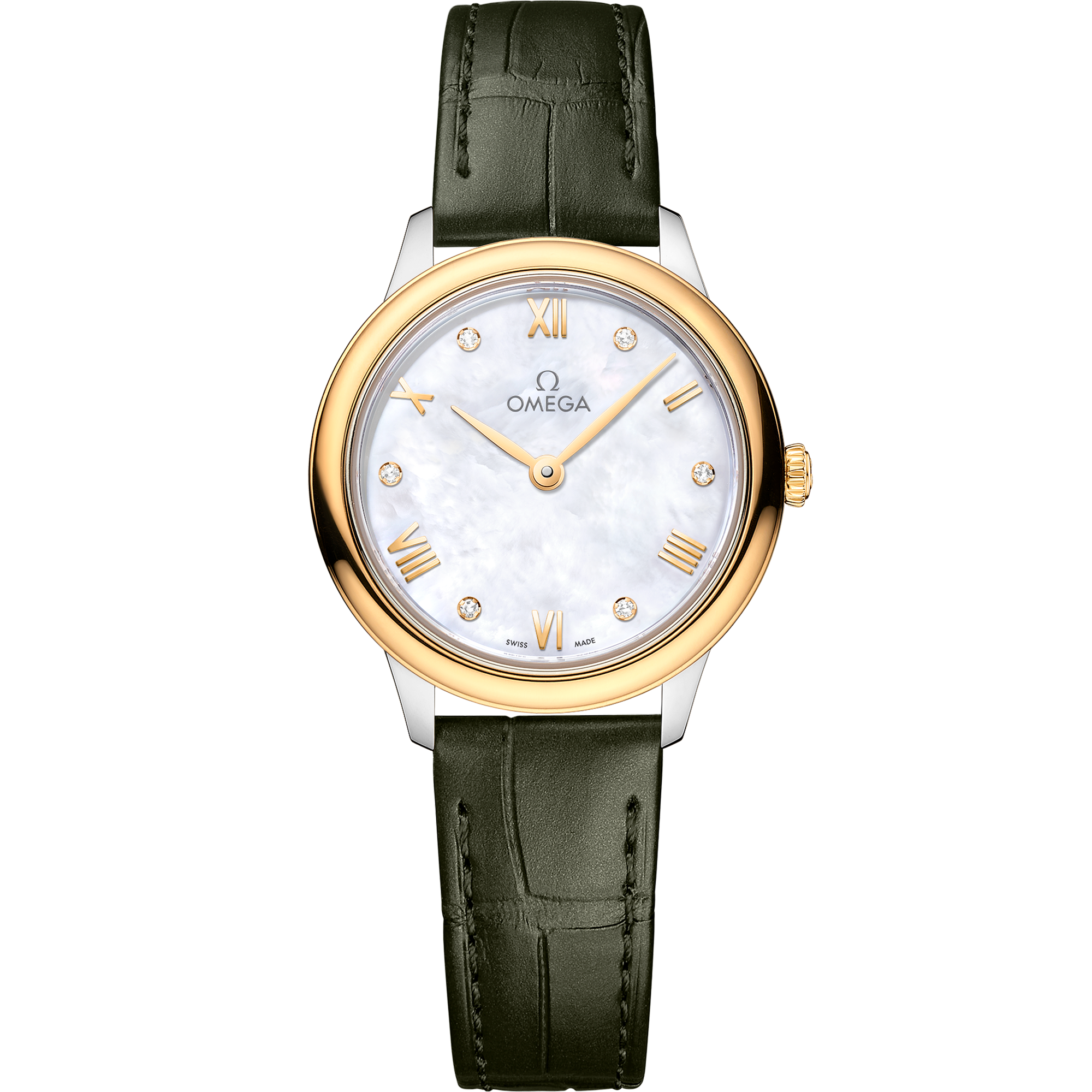 De Ville 27.5 mm, steel - yellow gold on leather strap - 434.23.28.60.55.001