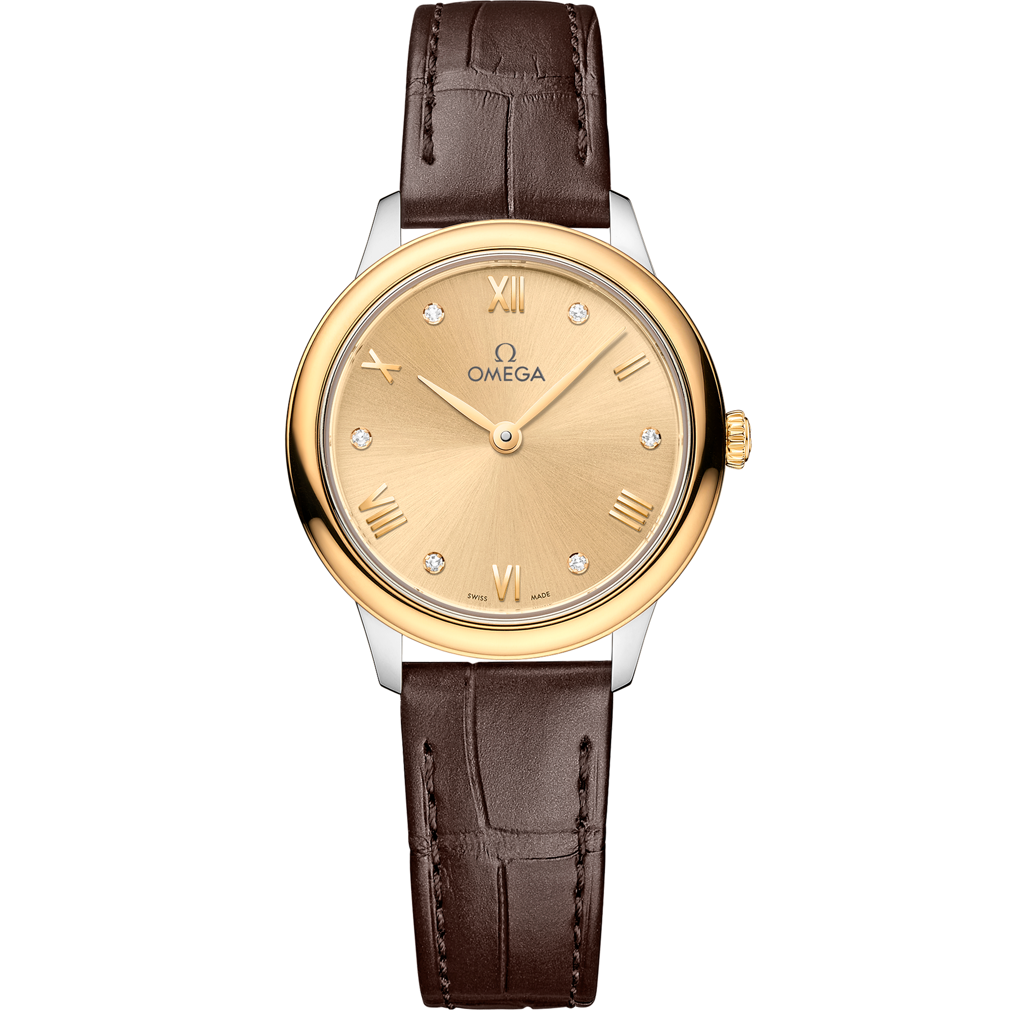 De Ville 27.5 mm, steel - yellow gold on leather strap - 434.23.28.60.58.001