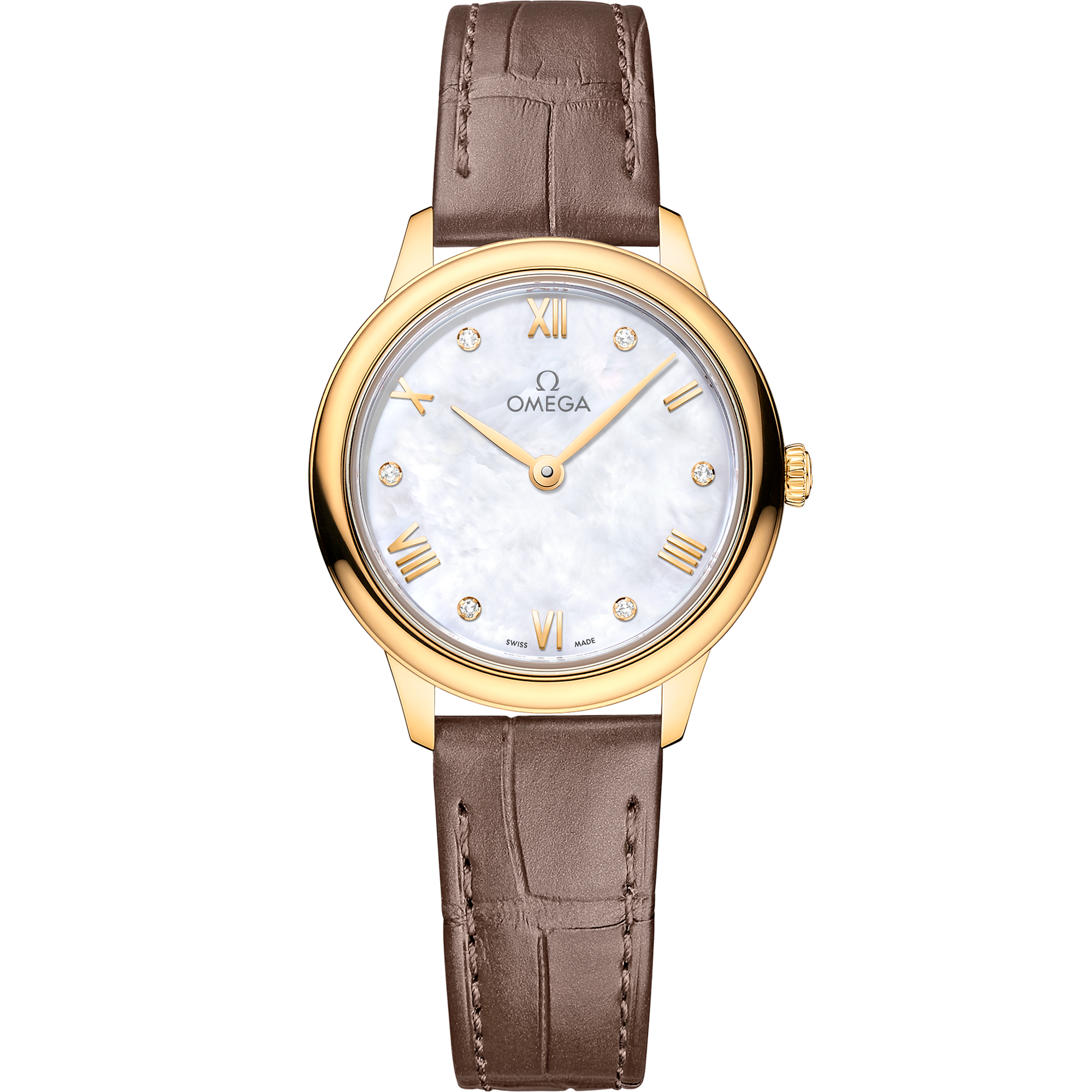 De Ville 27.5 mm, yellow gold on leather strap - 434.53.28.60.55.002