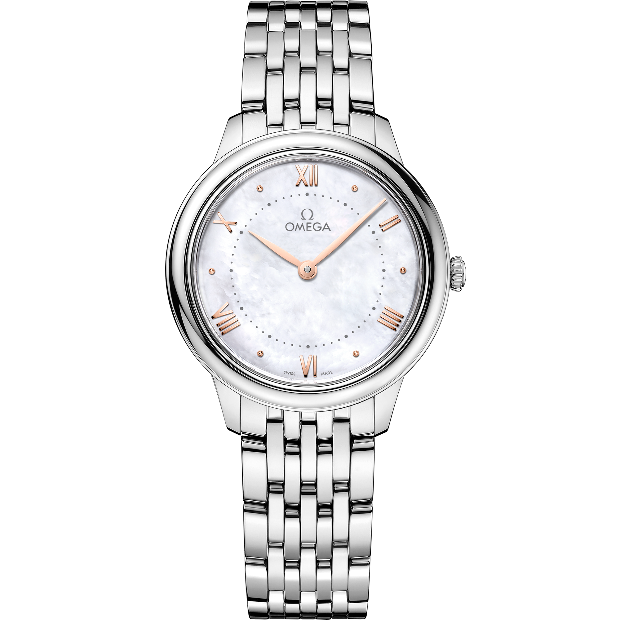 Uhr mit Weiß Zifferblatt auf Stahl Gehäuse mit Edelstahlarmband bracelet - De Ville Prestige 30 mm, Stahl mit Stahlband - 434.10.30.60.05.001