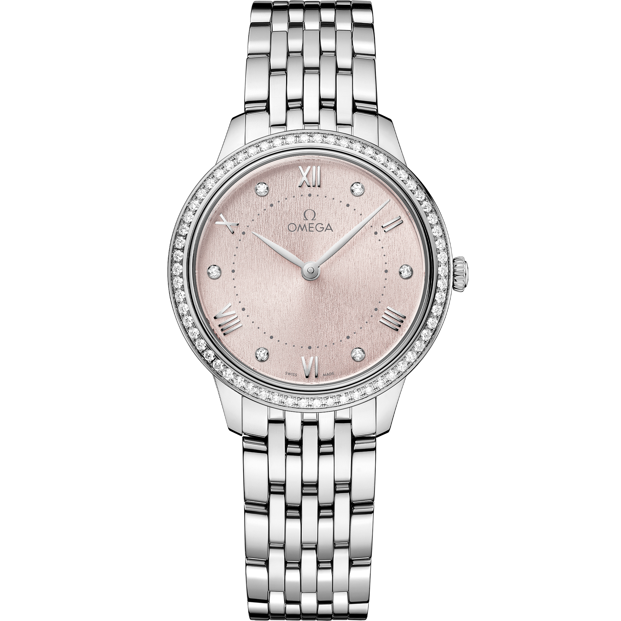 Pink - Silver dial watch on Steel case with Steel bracelet - De Ville Prestige 30 mm, Steel on Steel - 43415306052001