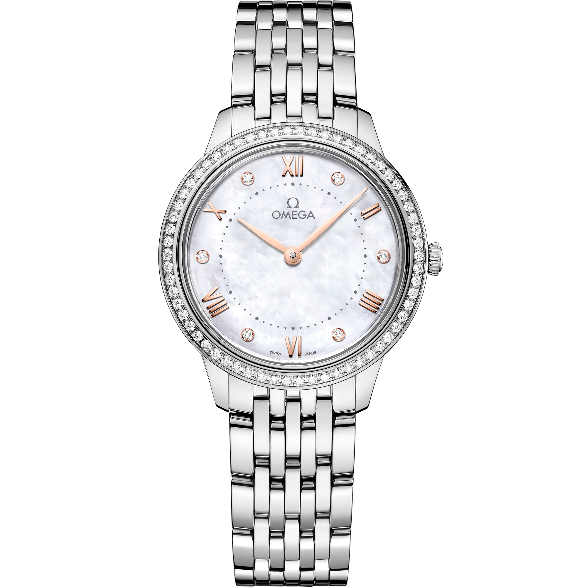 White dial watch on Steel case with Steel bracelet - De Ville Prestige 30 mm, Steel on Steel - 43415306055001