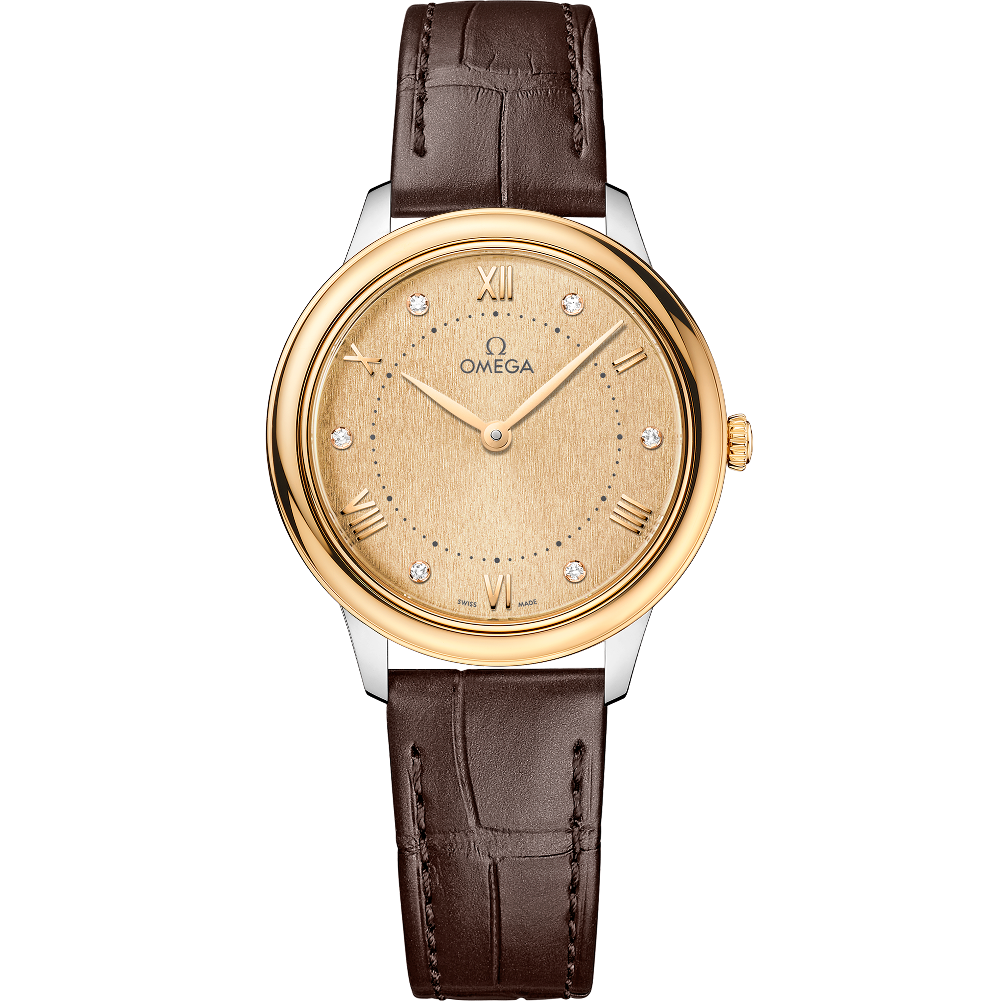 De Ville 30 mm, steel - yellow gold on leather strap - 434.23.30.60.58.001