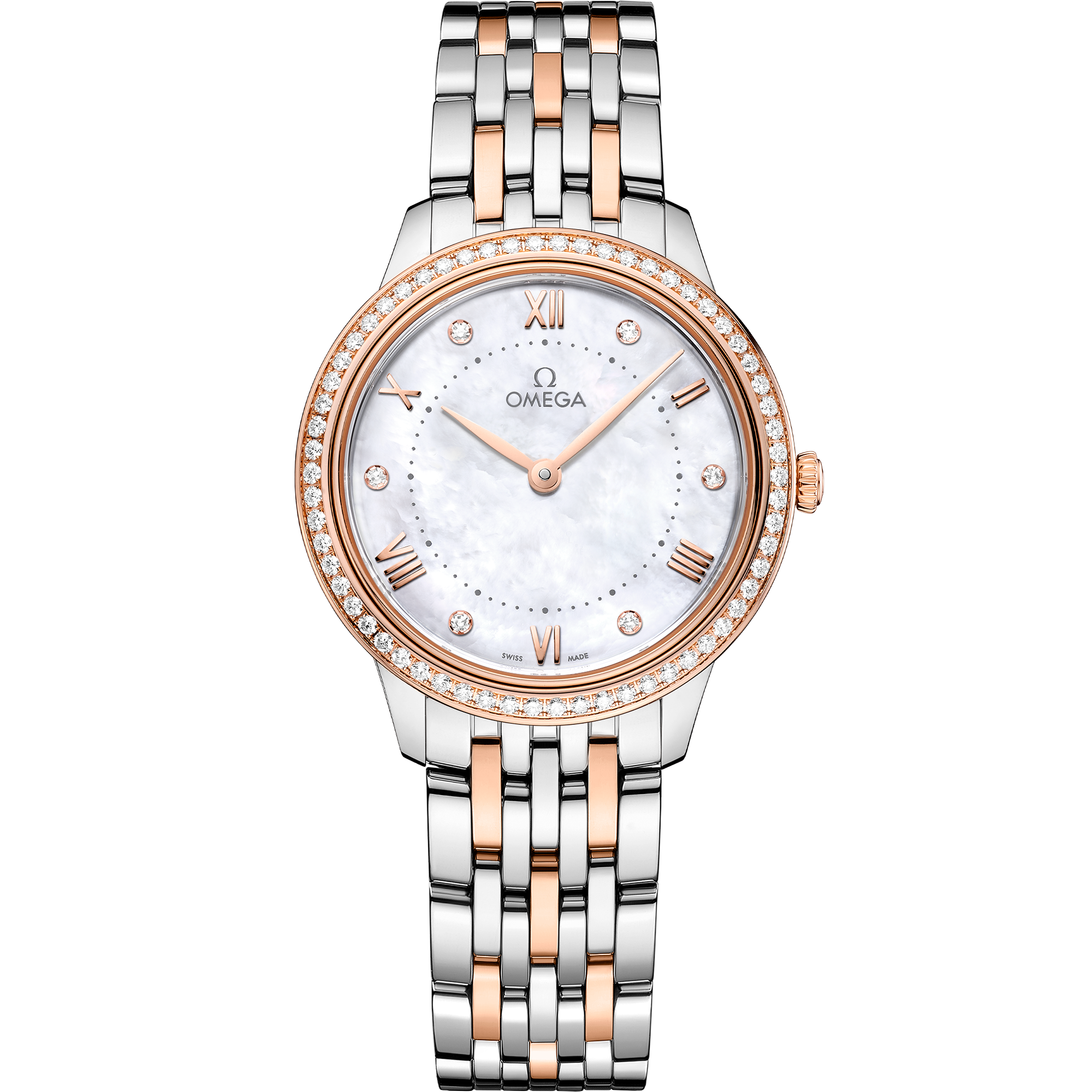 White dial watch on Sedna™ gold case with Steel - Sedna™ gold bracelet - De Ville Prestige 30 mm, Sedna™ gold on Steel - Sedna™ gold - 43425306055001