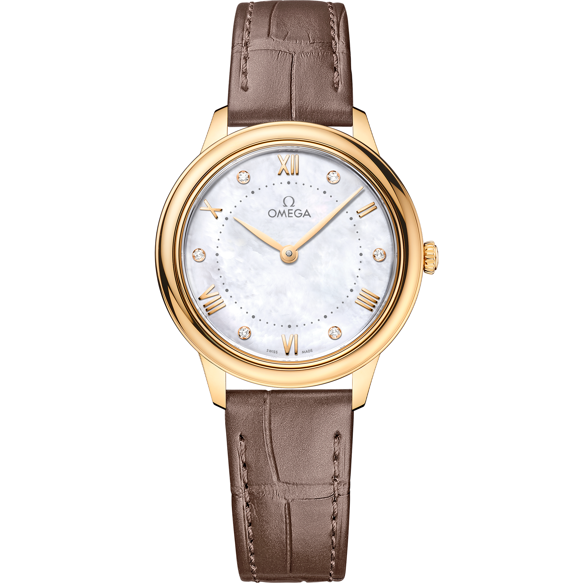 De Ville 30 mm, yellow gold on leather strap - 434.53.30.60.55.002