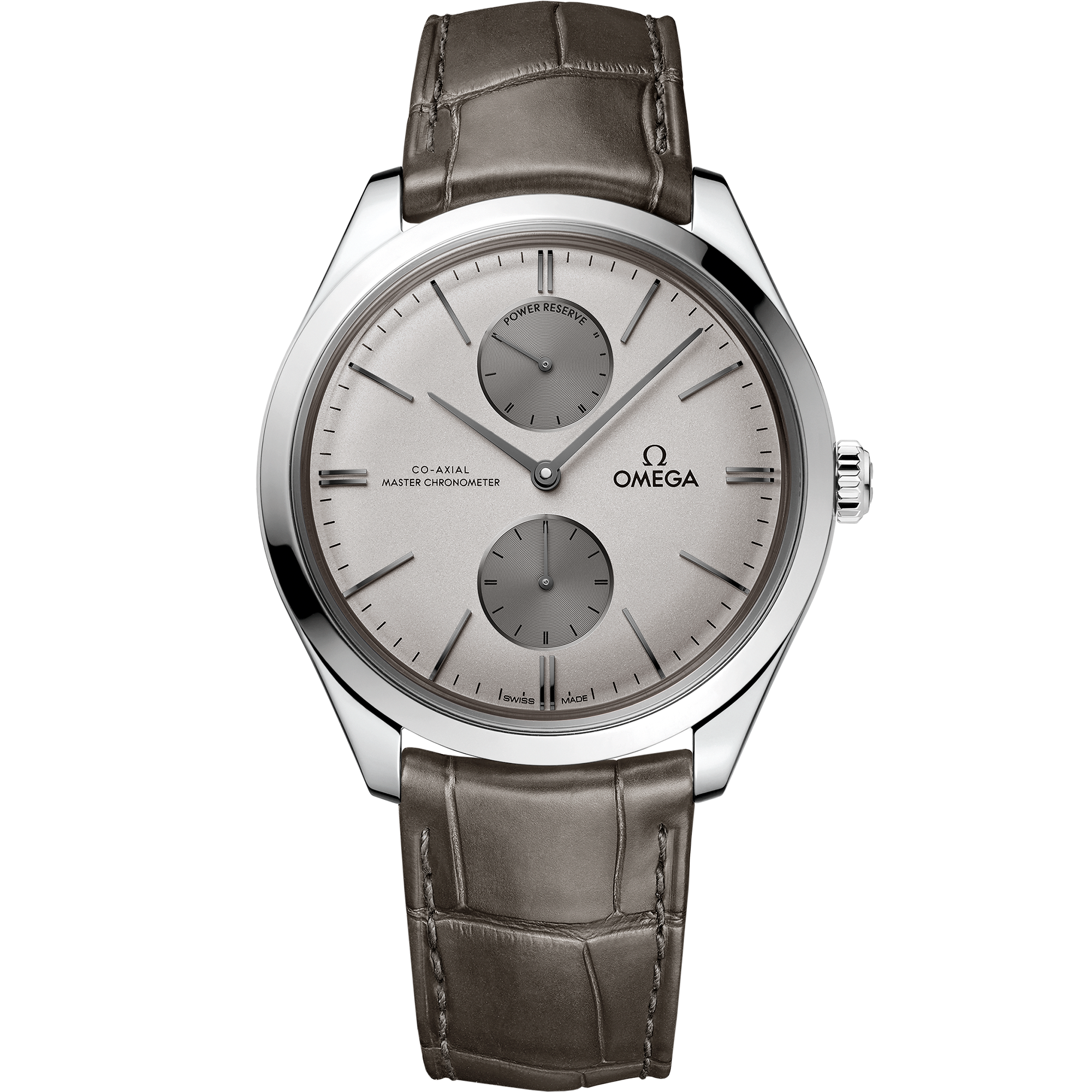 Uhr mit Silber Zifferblatt auf Stahl Gehäuse mit Lederarmband bracelet - De Ville Trésor 40 mm, Stahl mit Lederarmband - 435.13.40.22.06.001