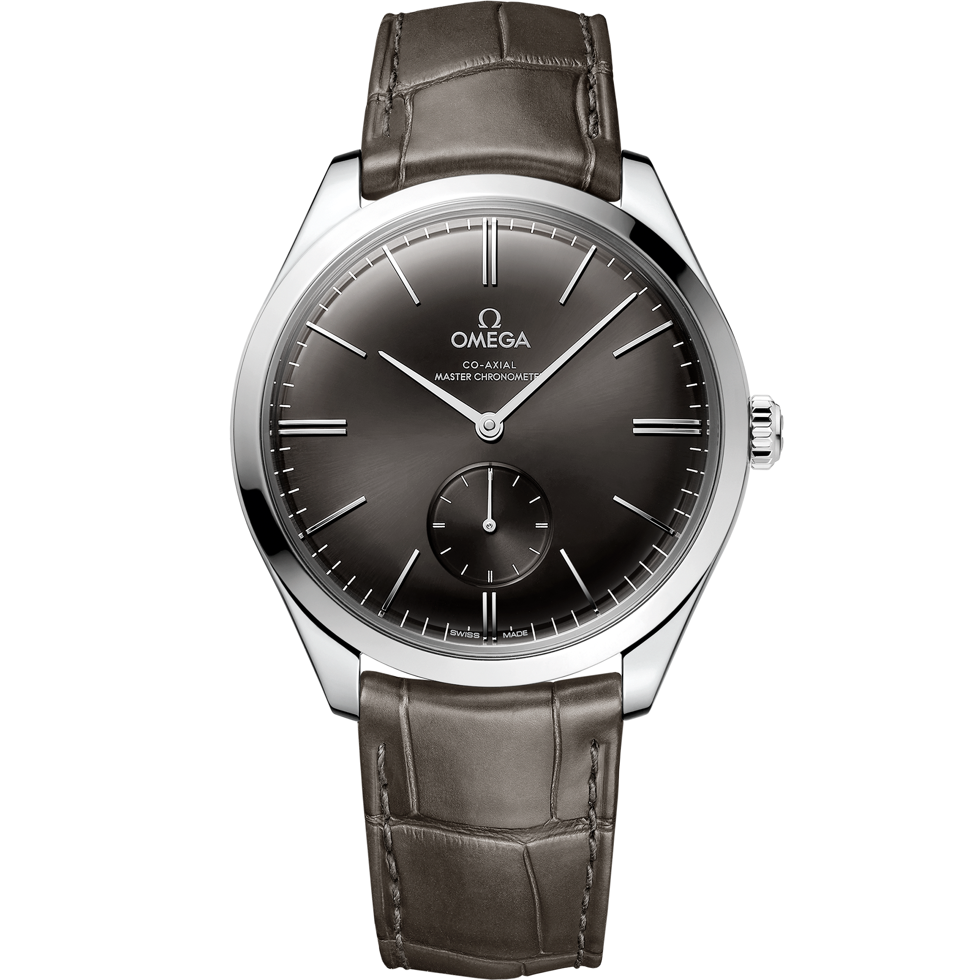 Uhr mit Grau Zifferblatt auf Stahl Gehäuse mit Lederarmband bracelet - De Ville Trésor 40 mm, Stahl mit Lederarmband - 435.13.40.21.06.001