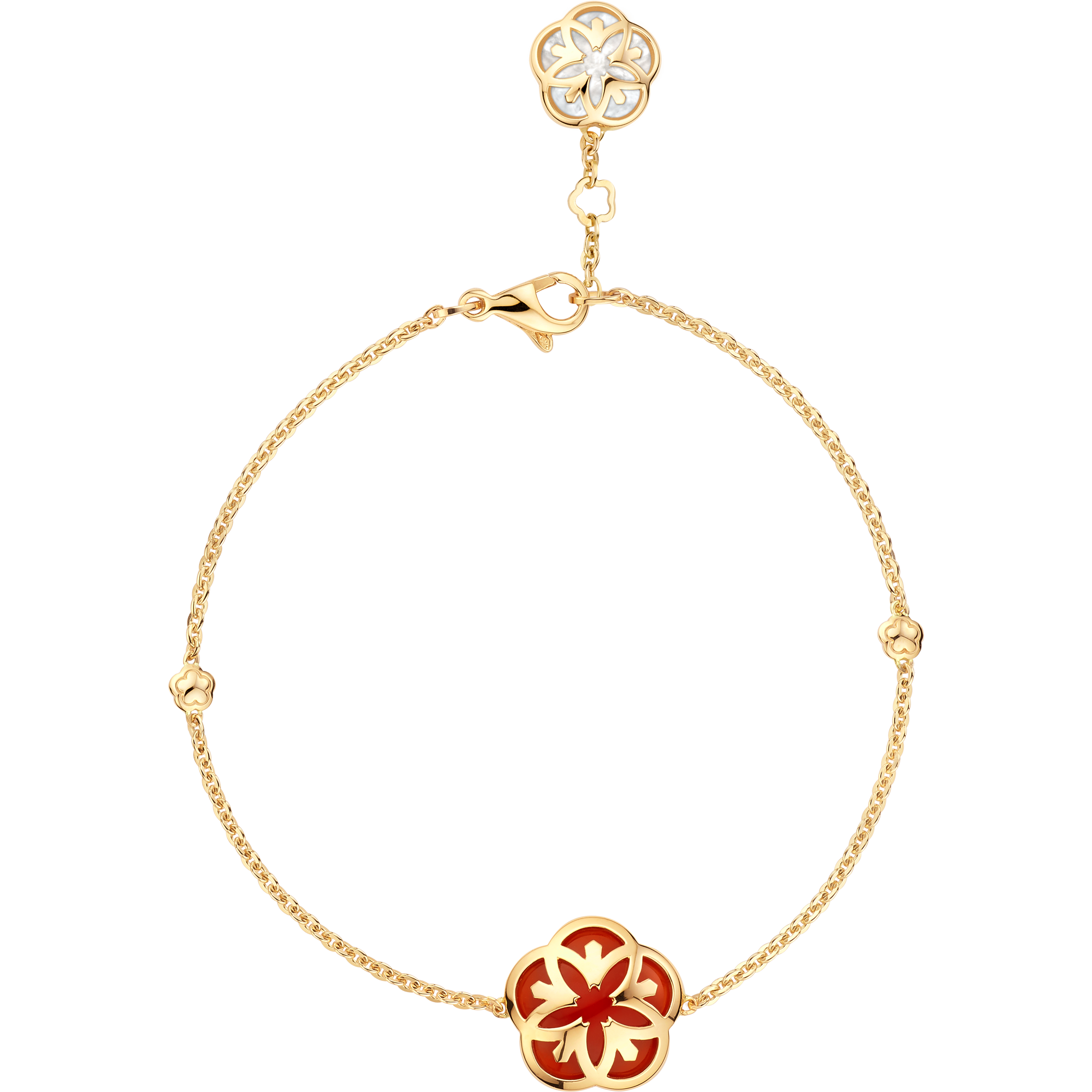 Omega Flower Bracelet, 18K yellow gold, Carnelian, Mother-of-pearl - B603BB0700305