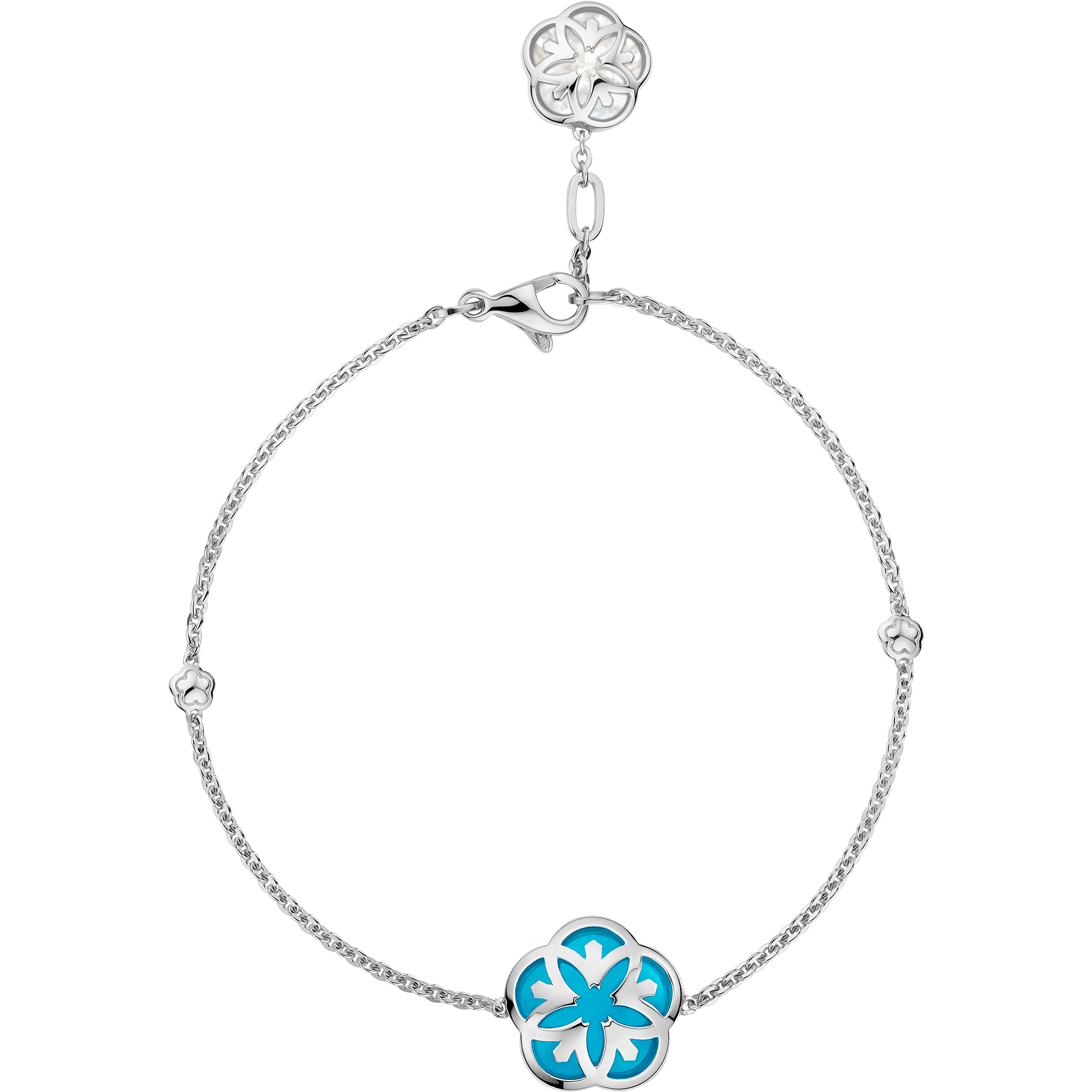 Omega Flower Bracelet, Or blanc 18K, Cabochon en nacre, Cabochon en turquoise - B603BC0700505