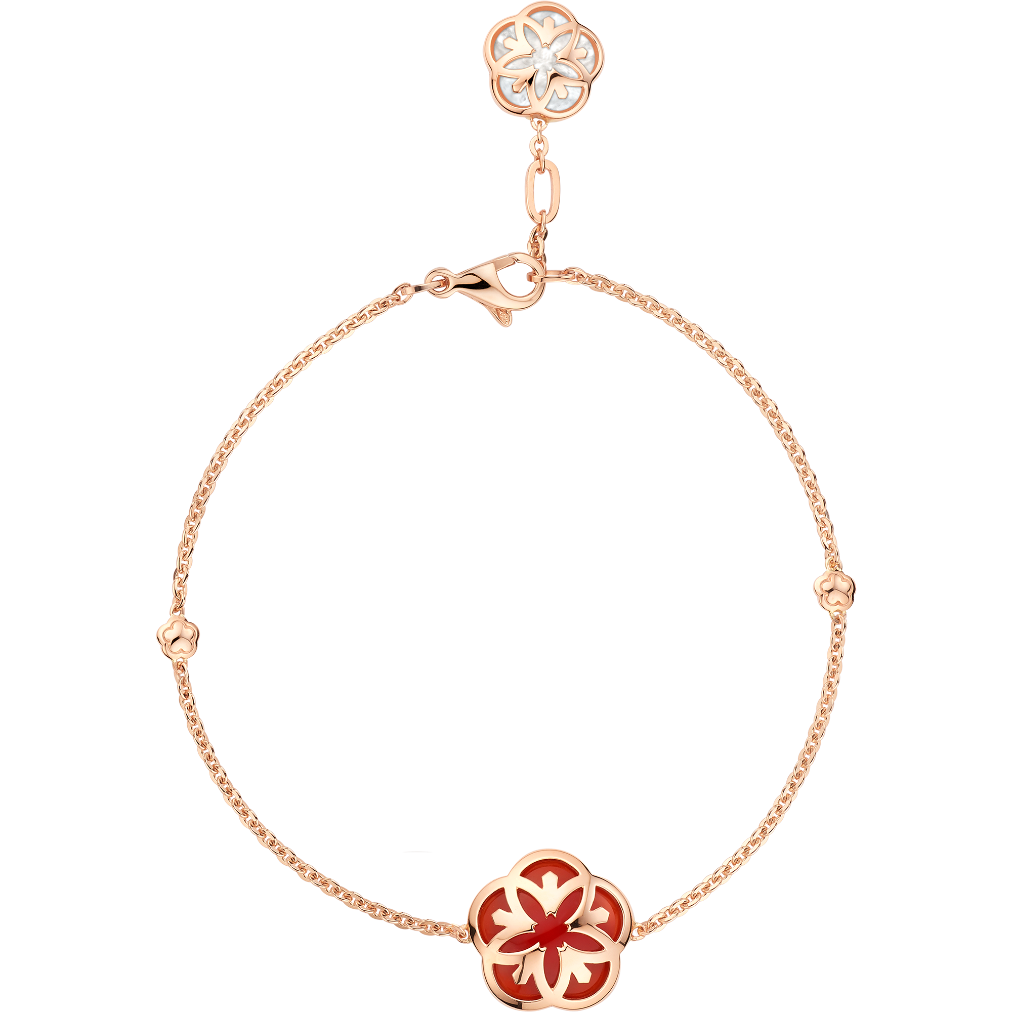 Omega Flower Bracelet, 18K red gold, Carnelian, Mother-of-pearl - B603BG0700405