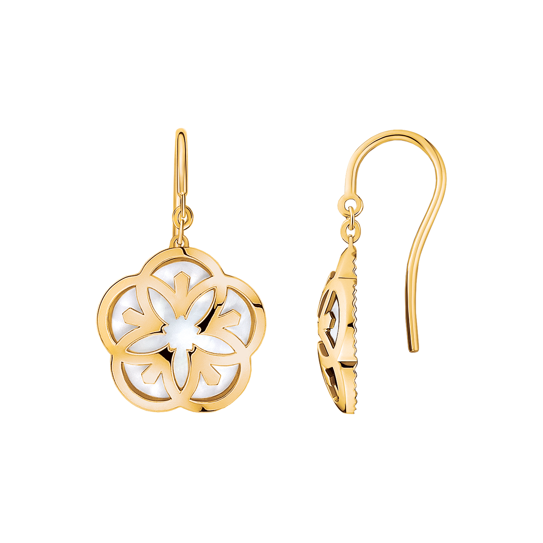 Omega Flower Earring, 18K yellow gold, Mother-of-pearl cabochon - E603BB0700105
