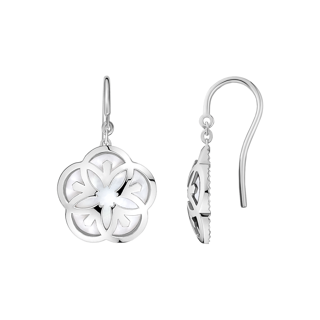 Omega Flower Earring, 18K white gold, Mother-of-pearl cabochon - E603BC0700105