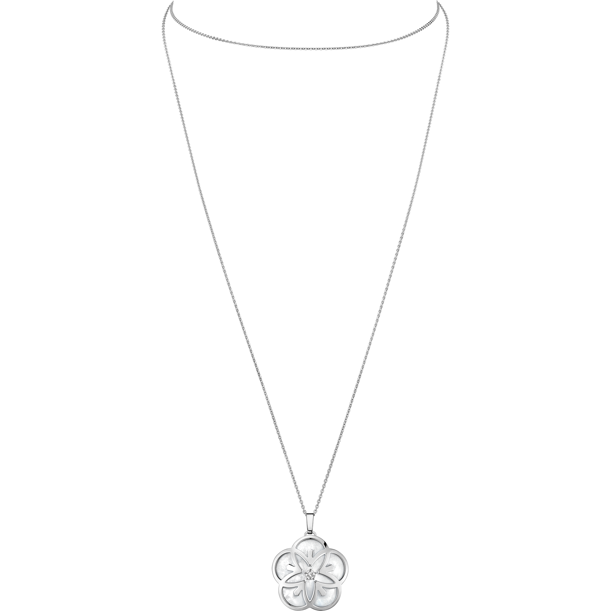 Omega Flower Necklace, 18K white gold, Diamonds, Mother-of-pearl - L603BC0400105