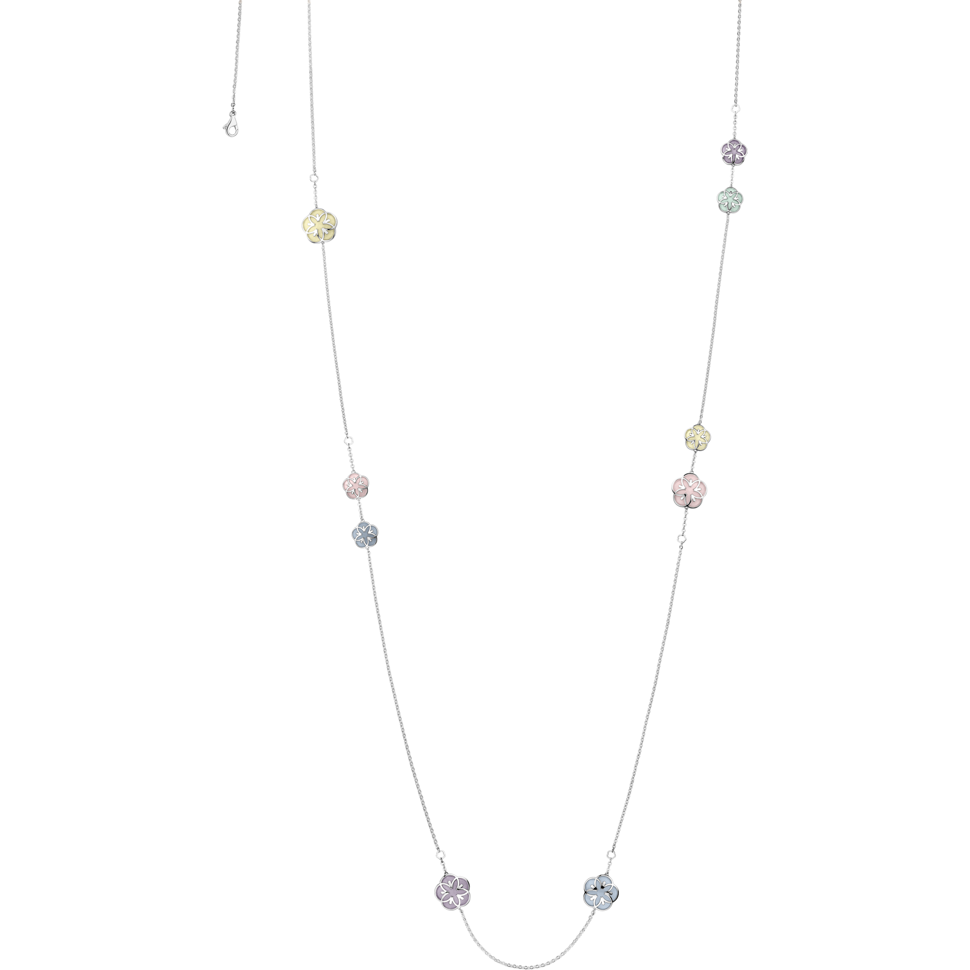 Omega Flower Collar, Oro blanco de 18 qt, angelita azul, calcedonia verde, ópalo rosa, jade púrpura, jade amarillo - L603BC0700305