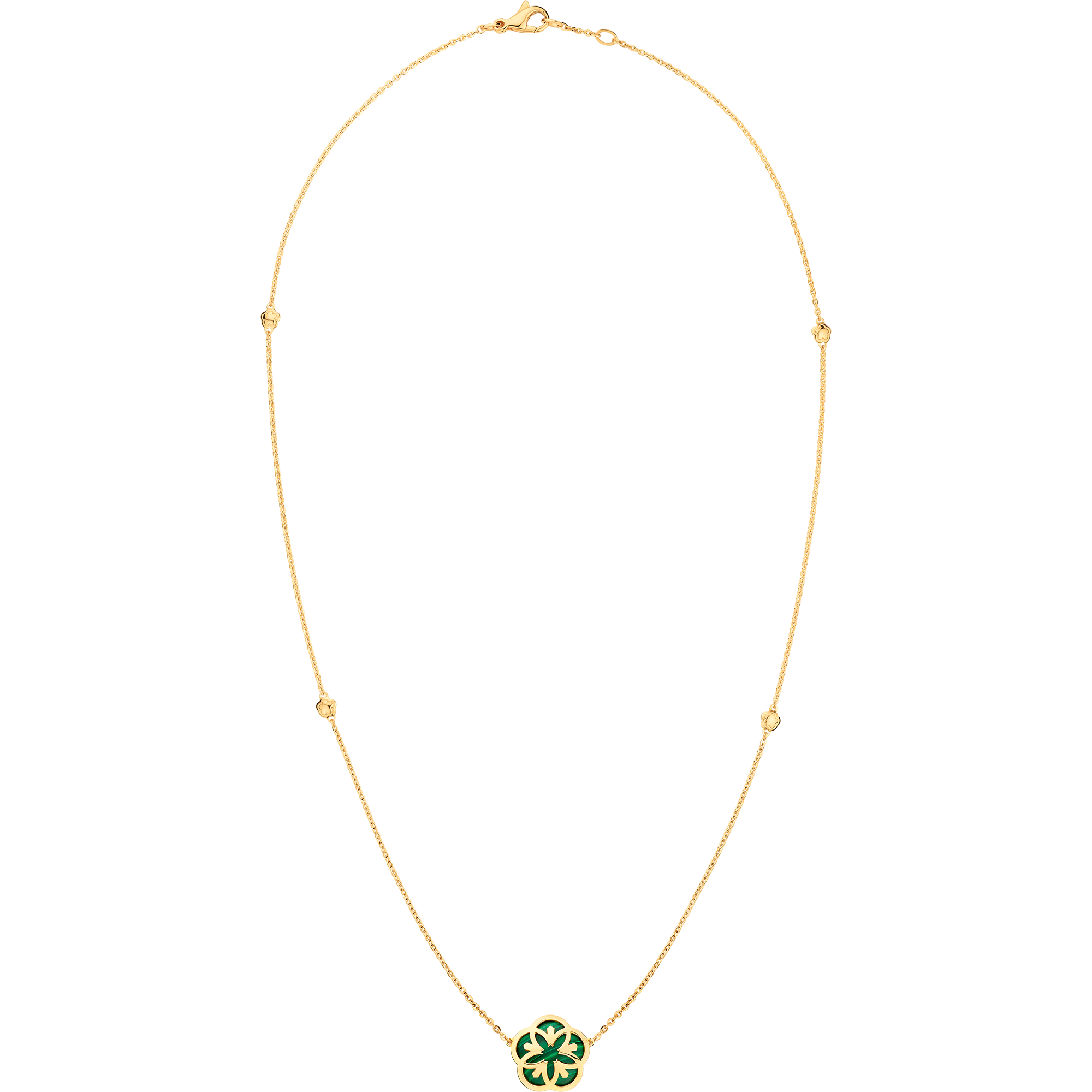 Omega Flower Necklace, 18K yellow gold, Malachite cabochon - N603BB0700205