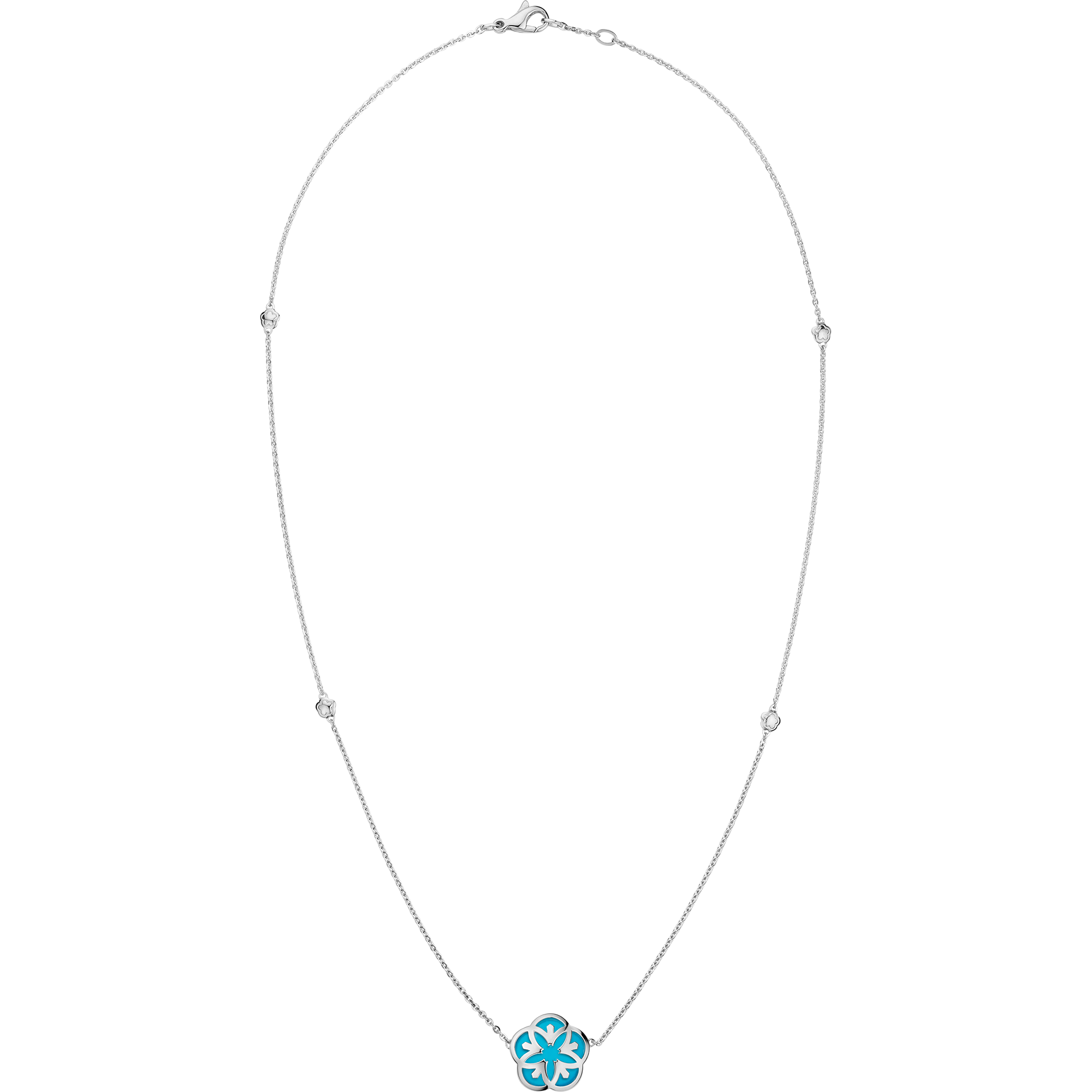 Omega Flower Collar, Oro blanco de 18 qt, Cabujón de turquesa - N603BC0700605