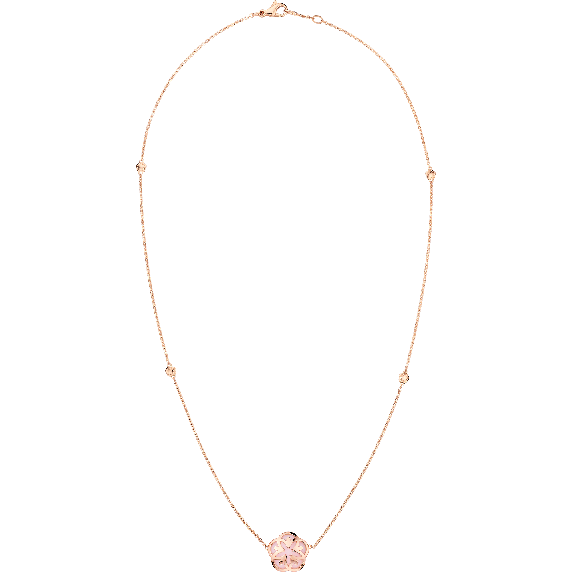 Omega Flower Necklace, 18K red gold, Pink opale cabochon - N603BG0700305