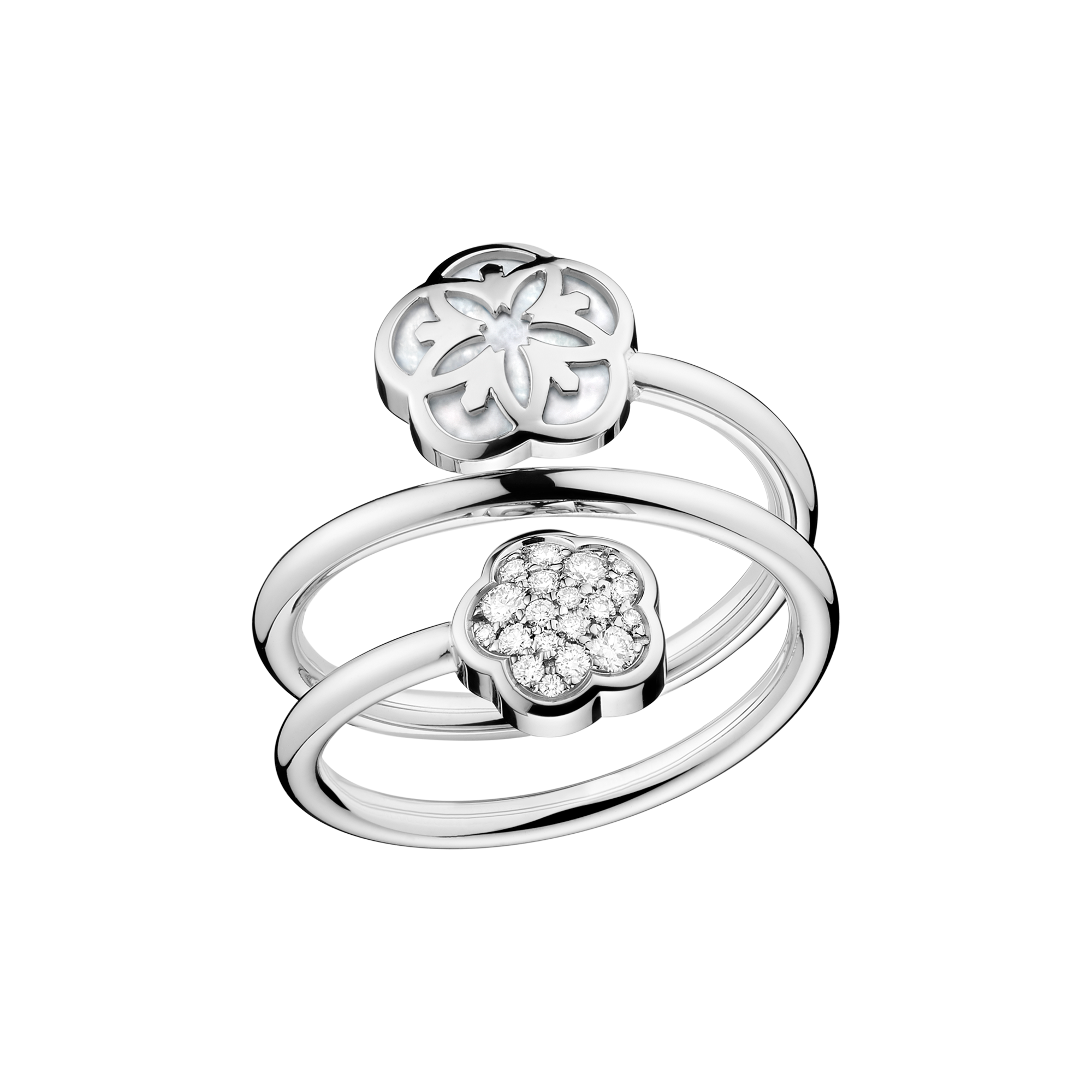 Omega Flower Ring, 18K white gold, Diamonds, Mother-of-pearl cabochon - R603BC06001XX