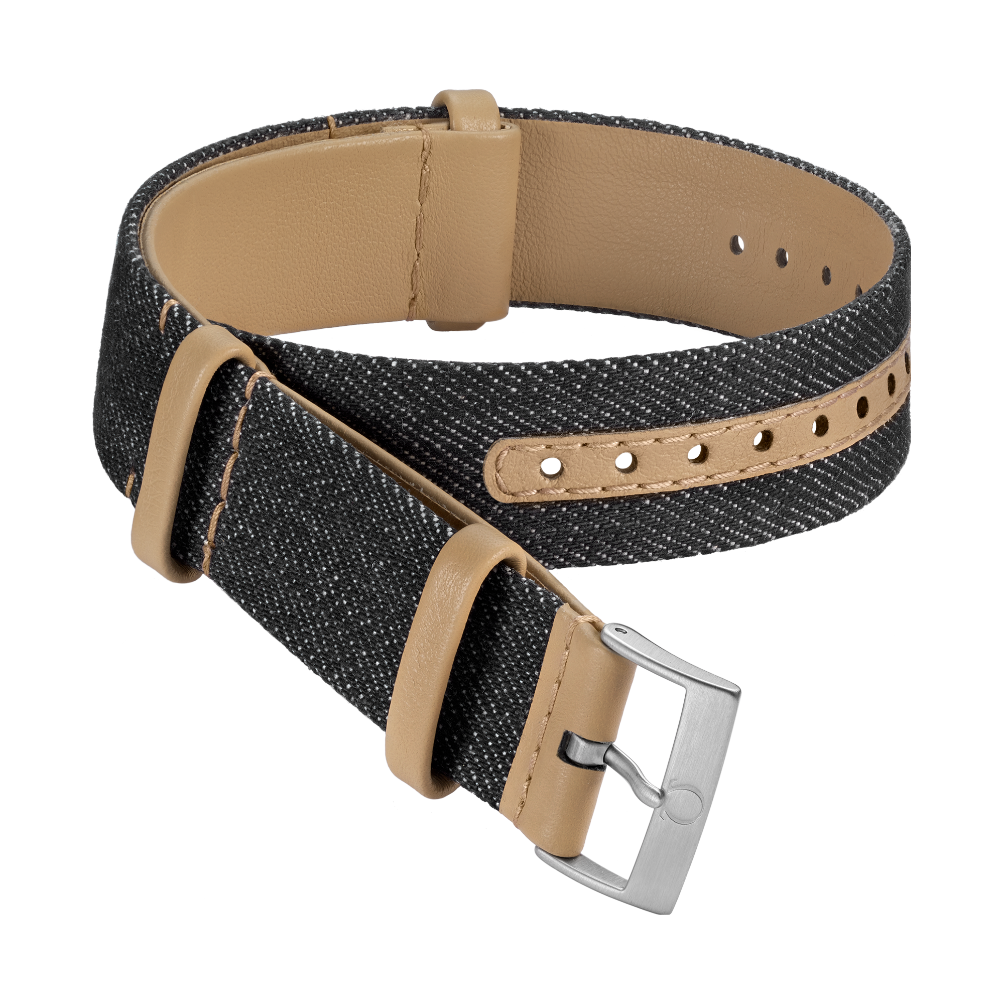NATO strap - Black denim and leather strap - 031CWZ010933w