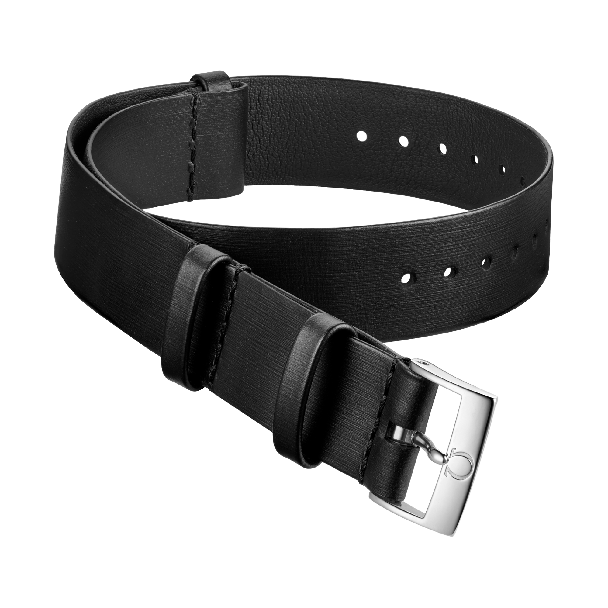 NATO strap - Black leather strap with satin brushed effect - 031CUZ011417w